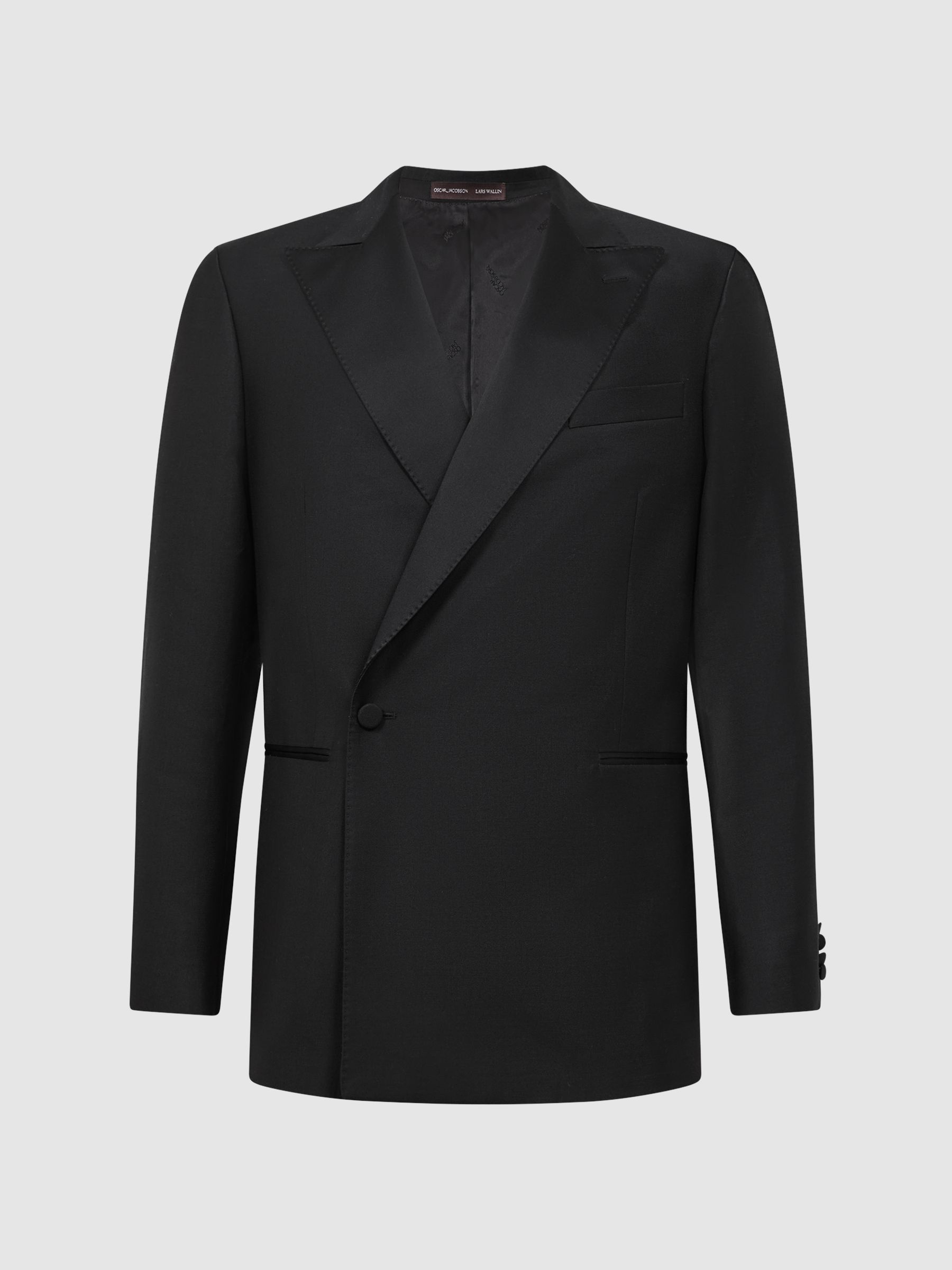 Plain Oscar Jacobson Double Breasted Blazer in Black - Image 2 of 8