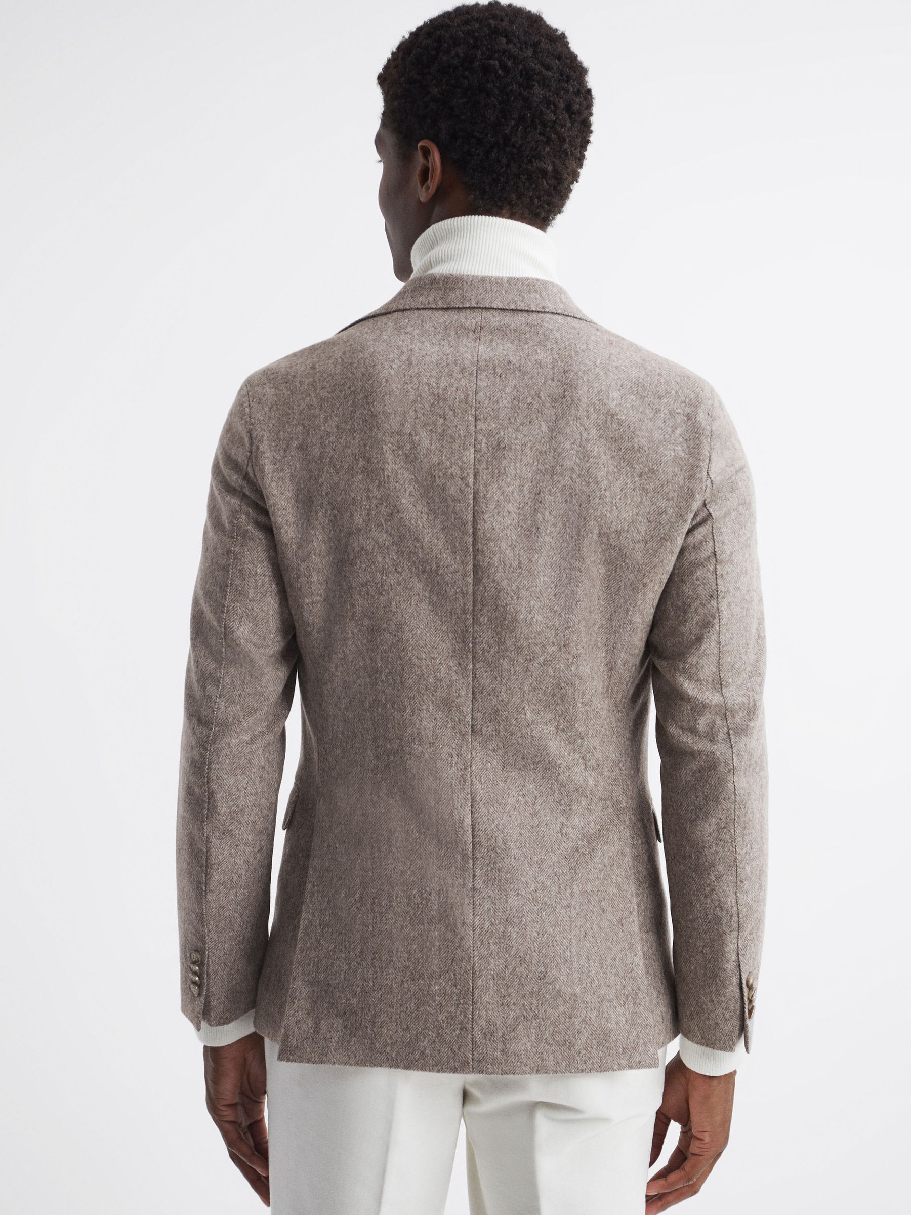 Oscar Jacobson Slim Fit Single Breasted Wool Blazer in Beige Pine - Image 4 of 7