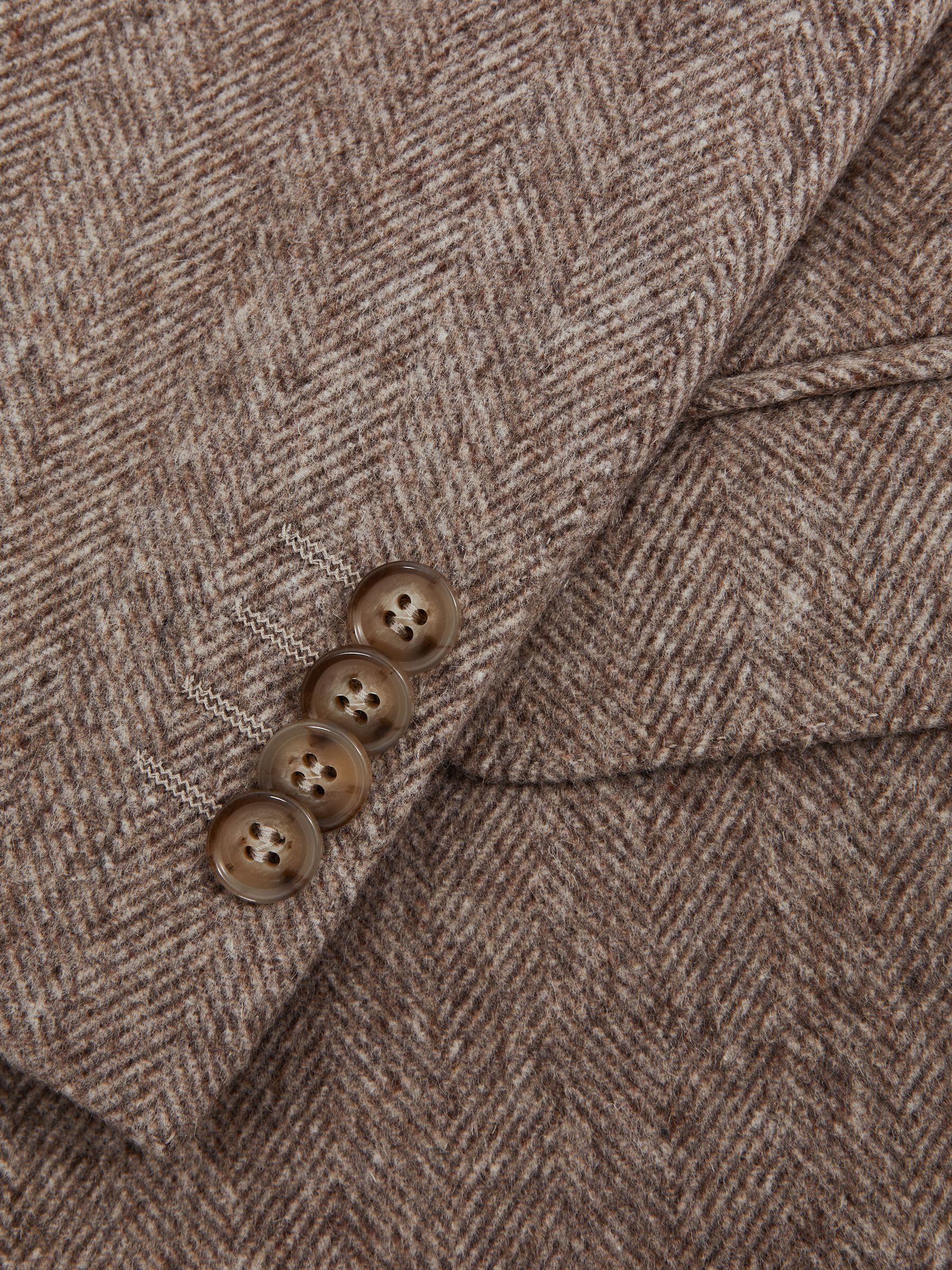 Oscar Jacobson Slim Fit Single Breasted Wool Blazer in Beige Pine - Image 6 of 7
