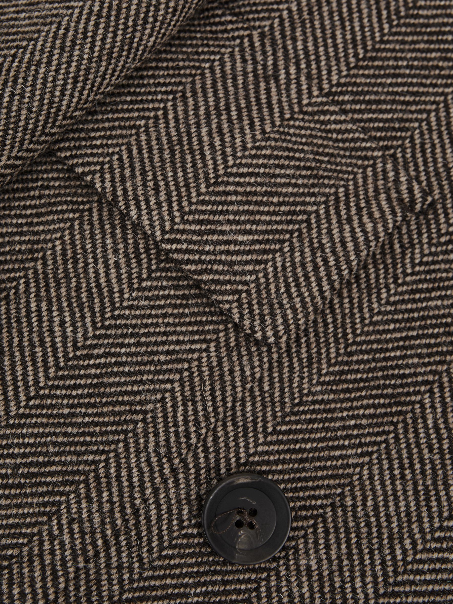 Oscar Jacobson Double Breasted Wool Herringbone Coat in Dark Brown - Image 7 of 8