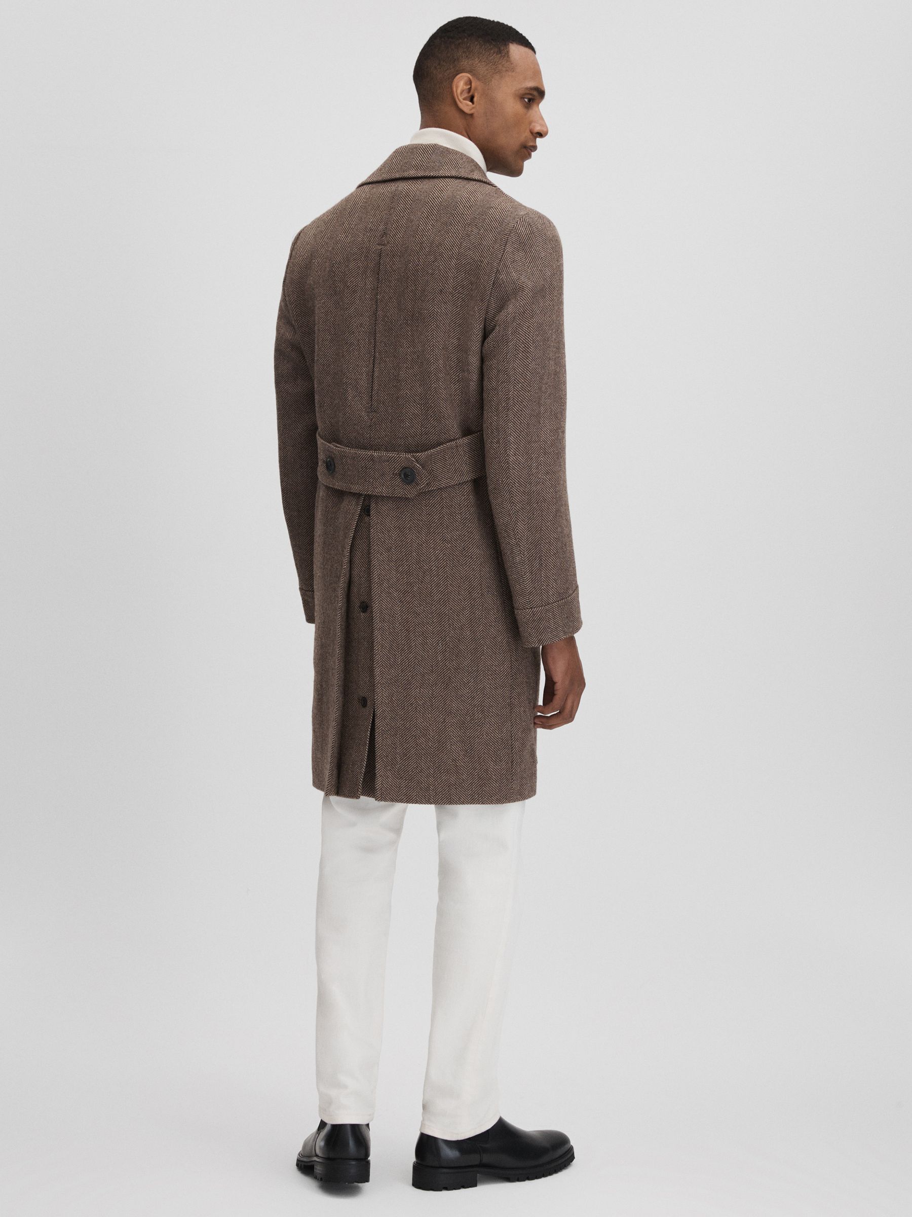 Oscar Jacobson Slim Fit Wool Double Breasted Coat in Dark Beige - Image 5 of 8