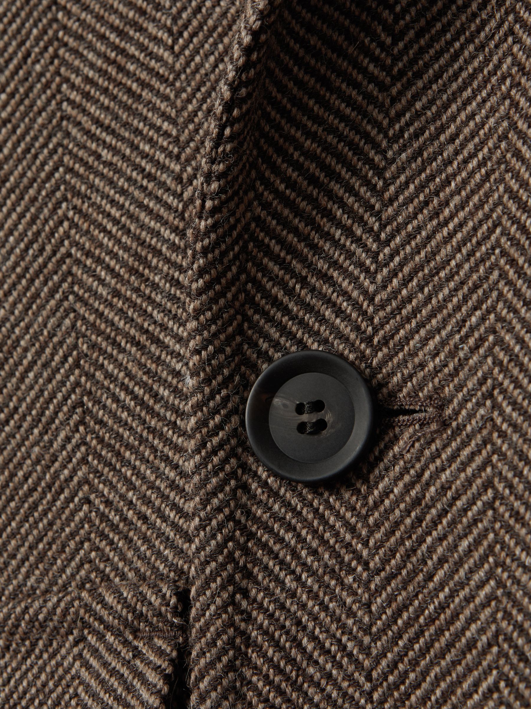 Oscar Jacobson Slim Fit Wool Double Breasted Coat in Dark Beige - Image 8 of 8