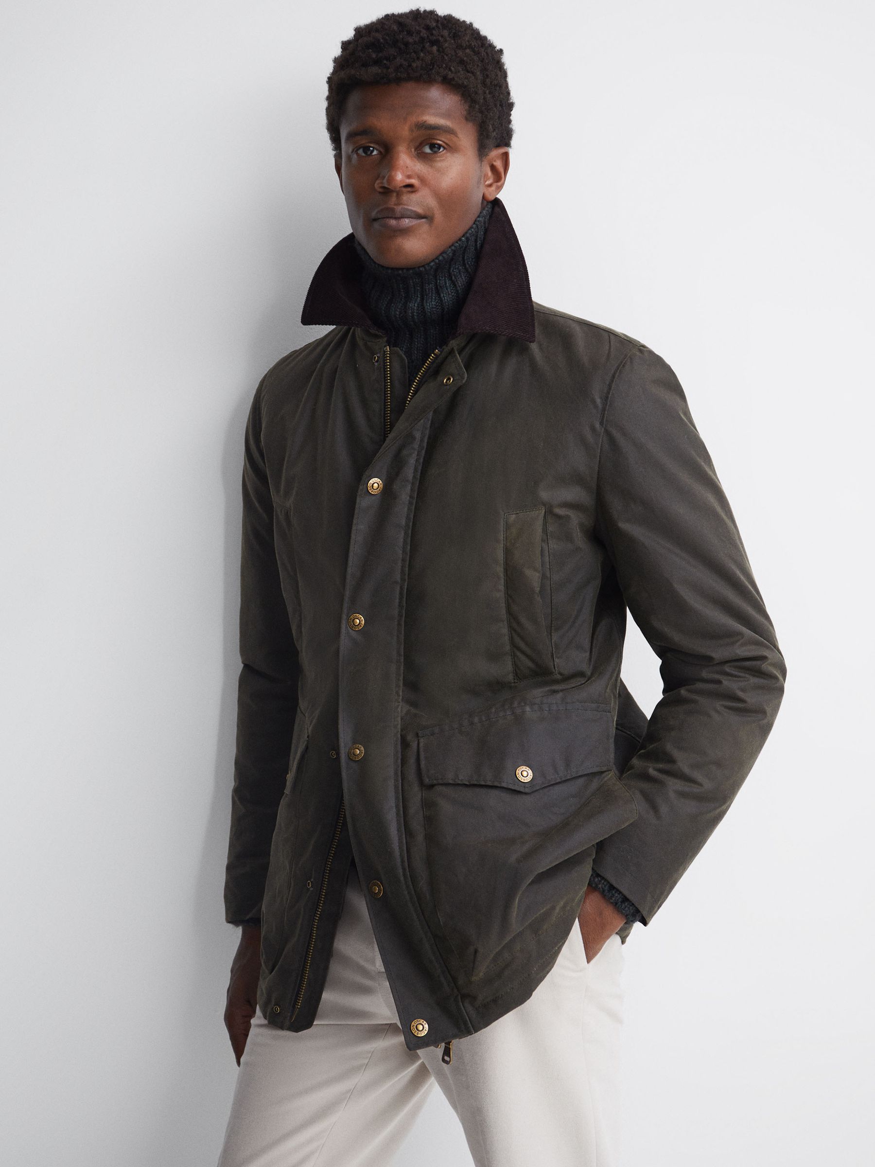 Oscar Jacobson Waxed Field Jacket in Green Cervo - Image 1 of 7