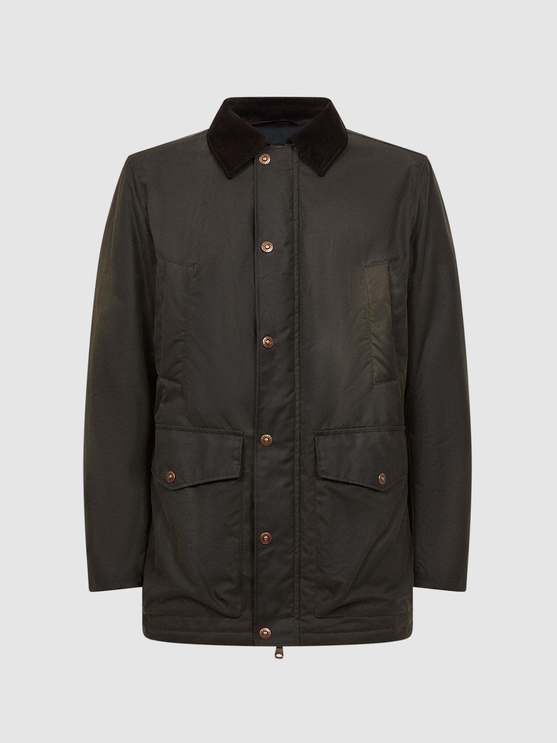 Oscar Jacobson Waxed Field Jacket in Green Cervo - Image 2 of 7