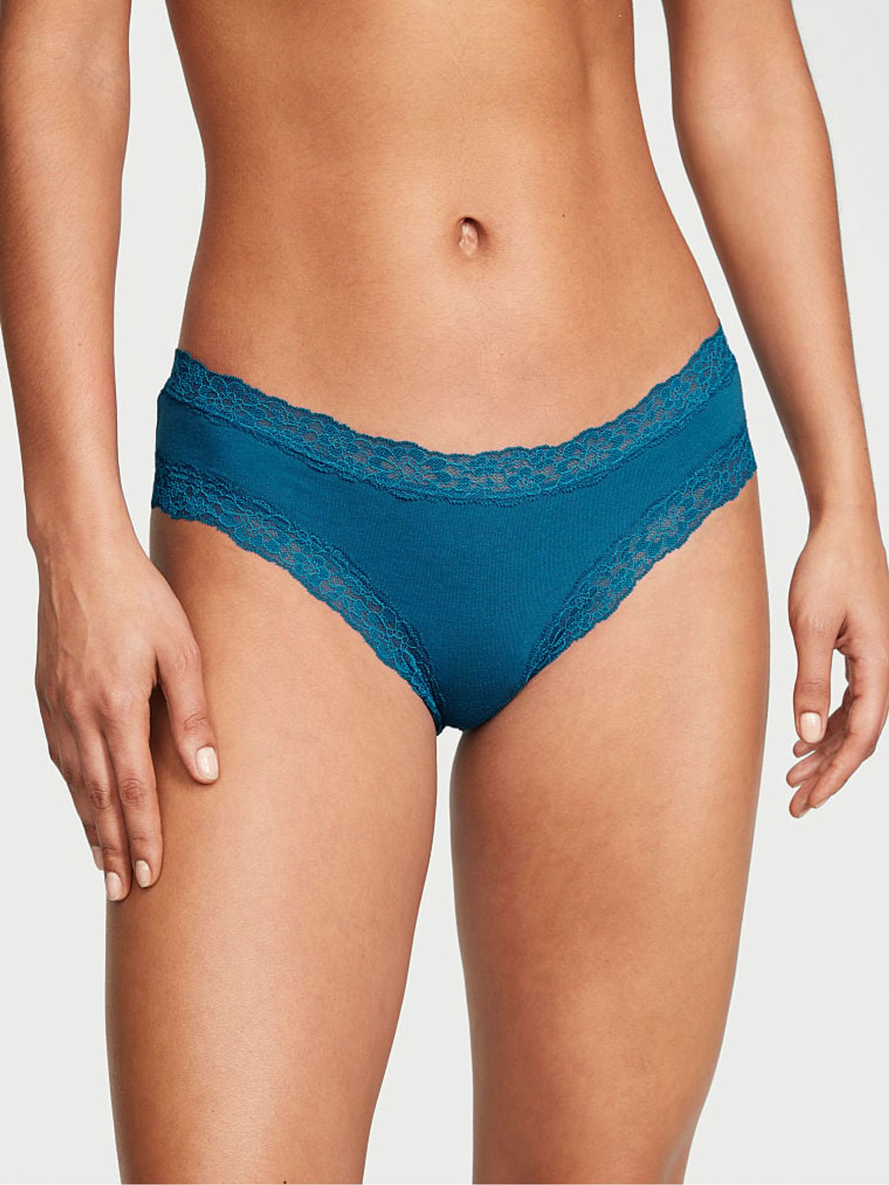 Evening Tide Blue Posey Lace Trim Cotton Cheeky Knickers - Image 1 of 3