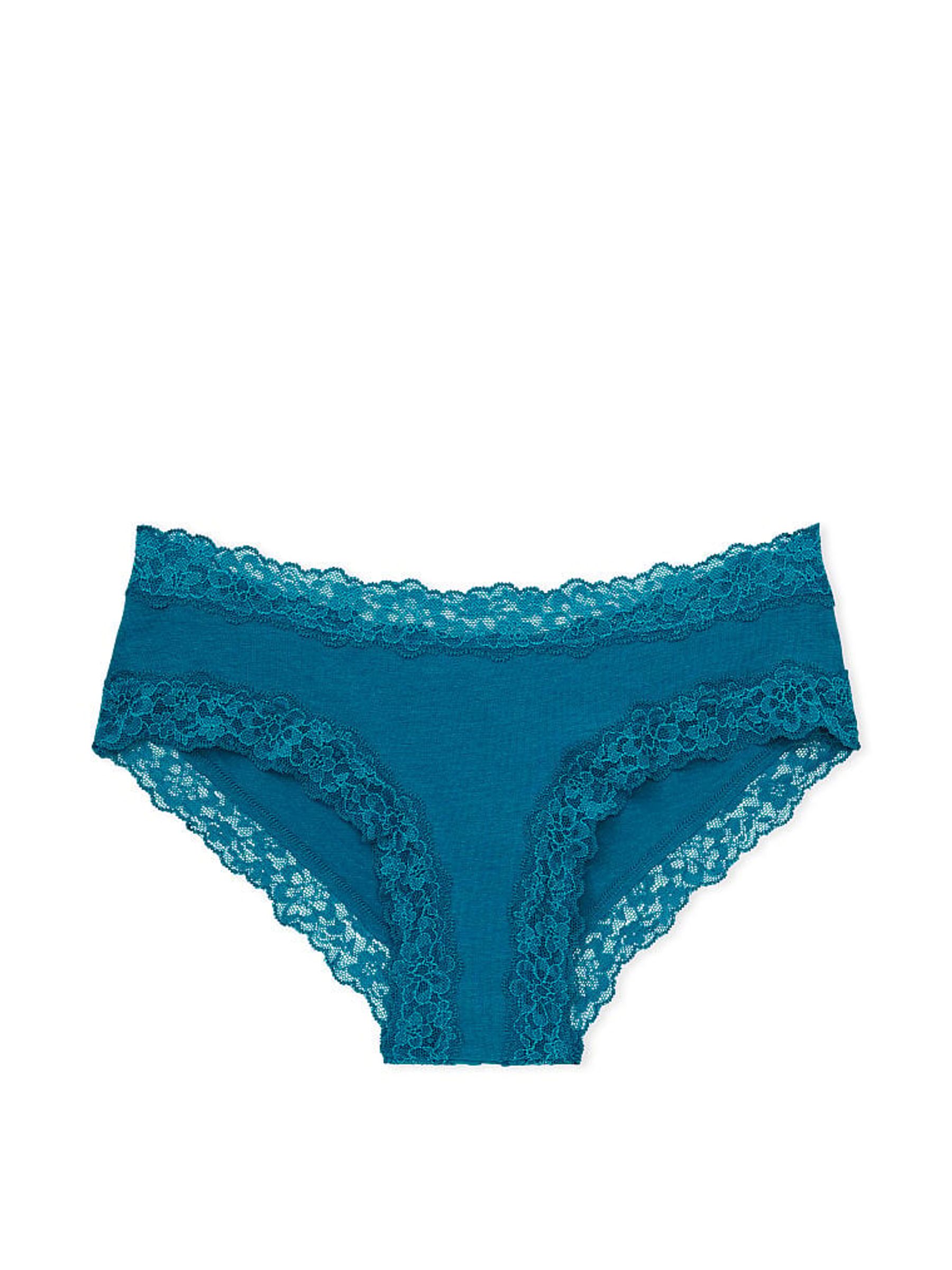 Evening Tide Blue Posey Lace Trim Cotton Cheeky Knickers - Image 3 of 3