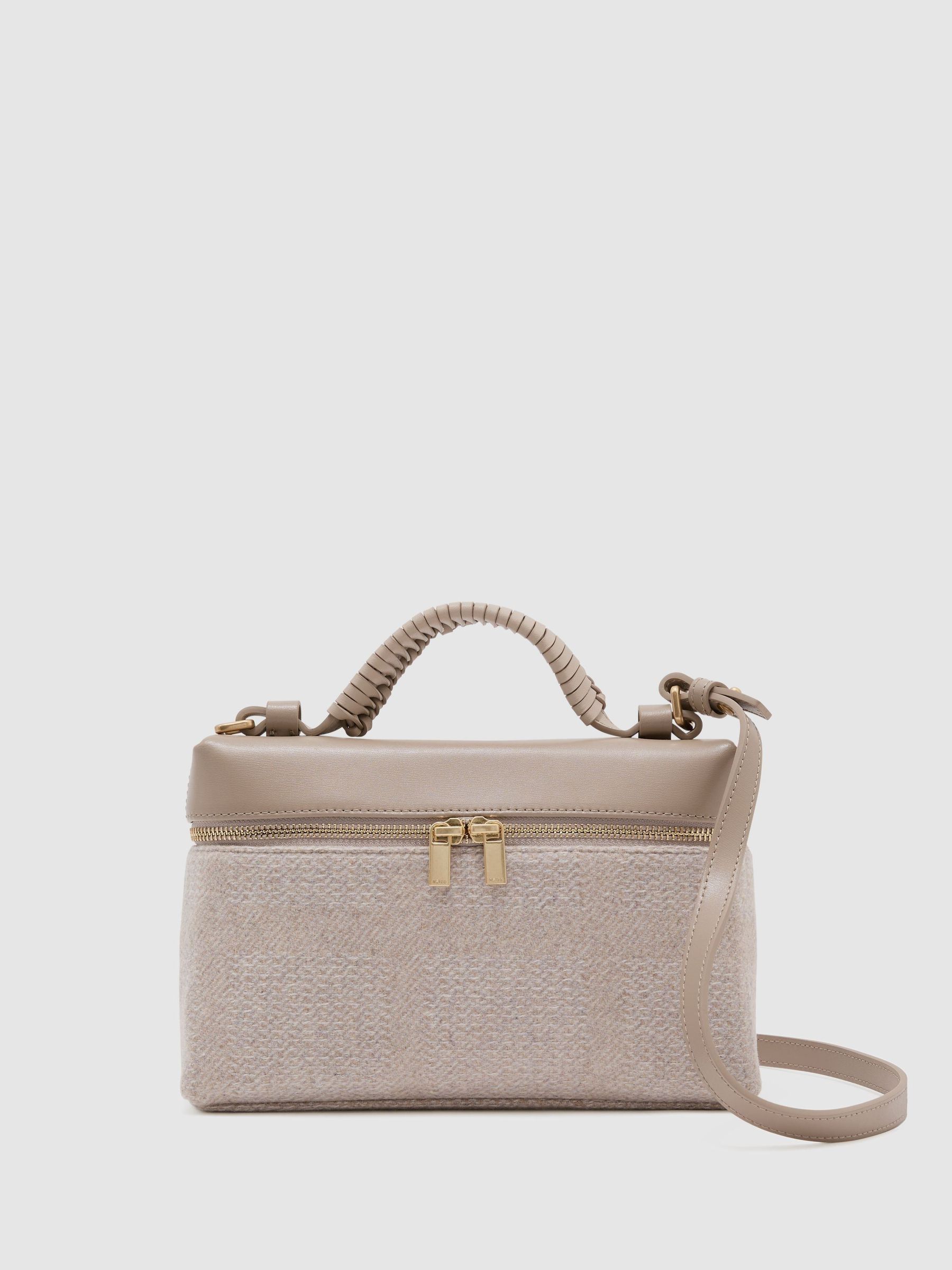 Leather and Woven Vanity Crossbody Bag in Neutral - Image 2 of 7