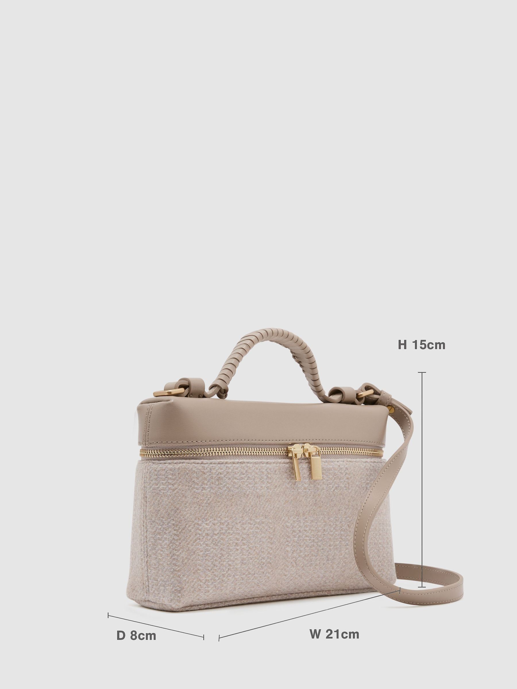 Leather and Woven Vanity Crossbody Bag in Neutral - Image 3 of 7