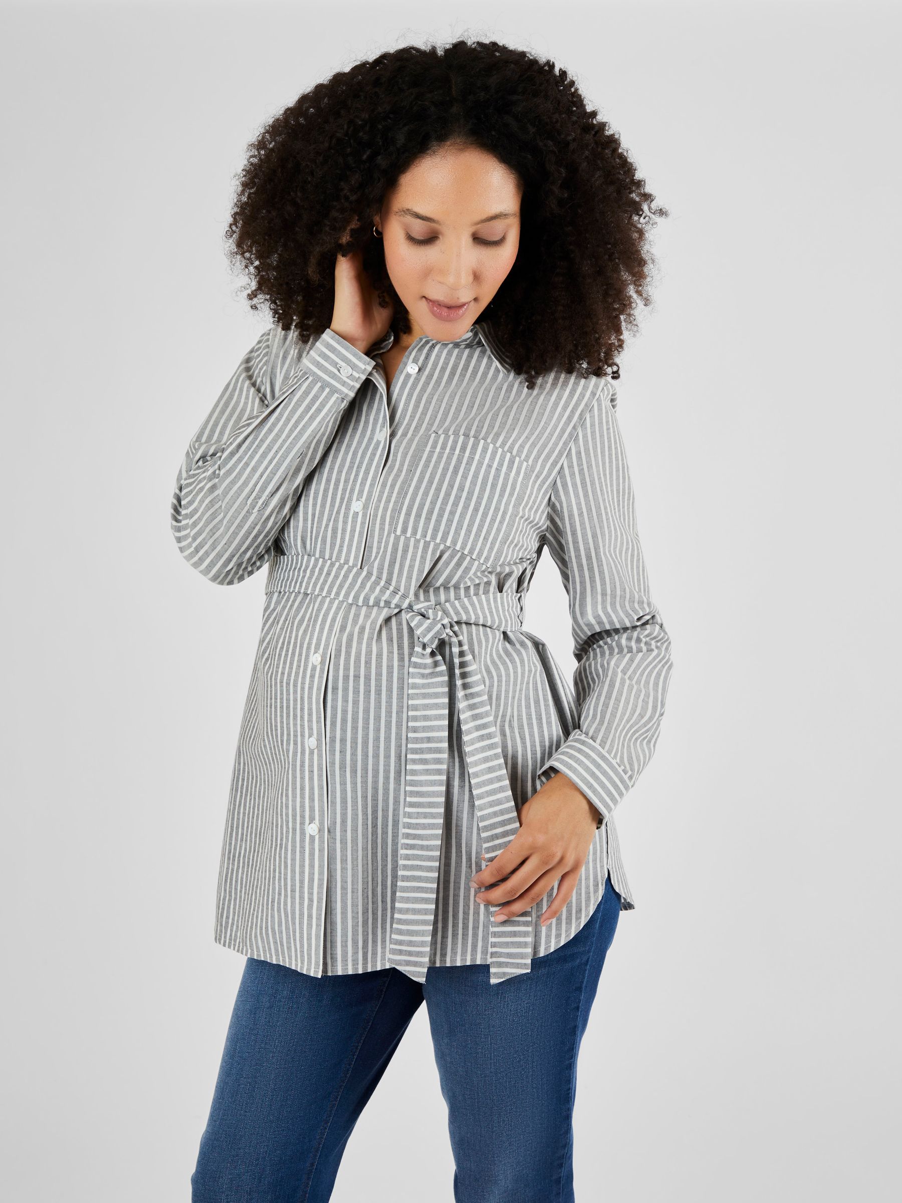 Black Cream Stripe Stripe Maternity Shirt - Image 1 of 5