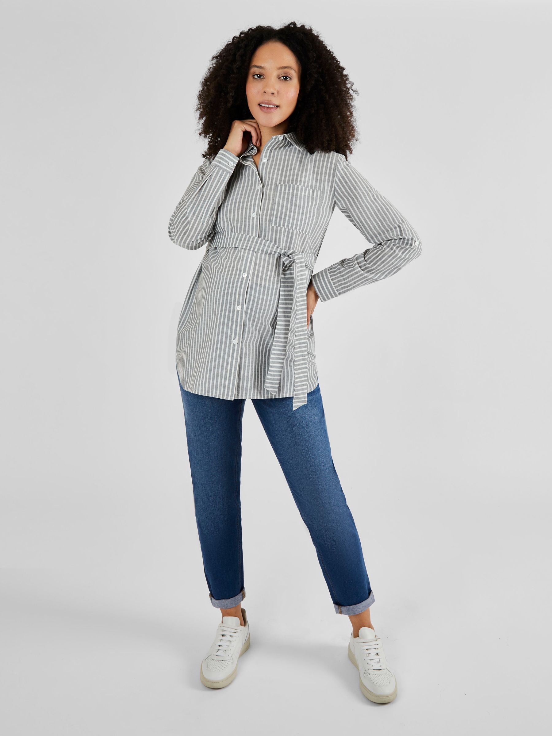 Black Cream Stripe Stripe Maternity Shirt - Image 3 of 5