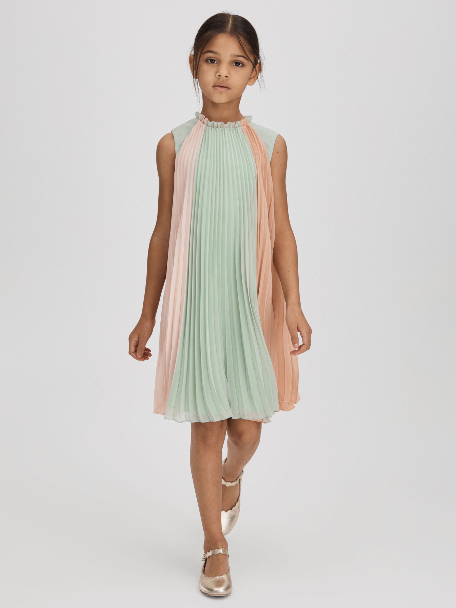 13-14 yrs Pleated Ruffle Dress in Pink - Image 1 of 6