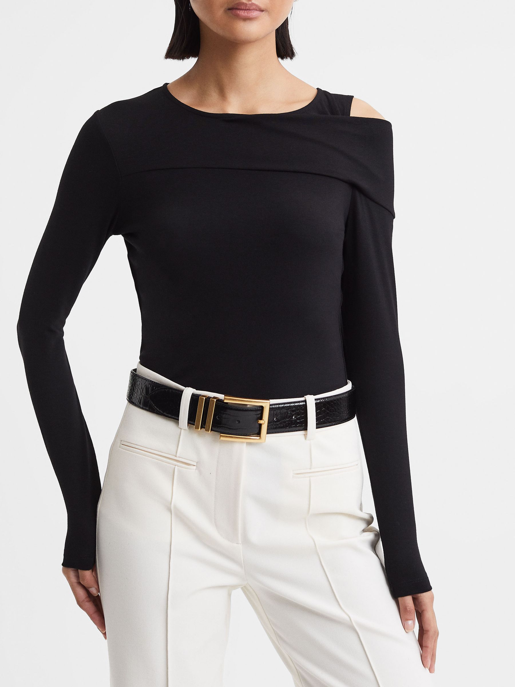 Patent Leather Crocodile Design Belt in Black - Image 2 of 4
