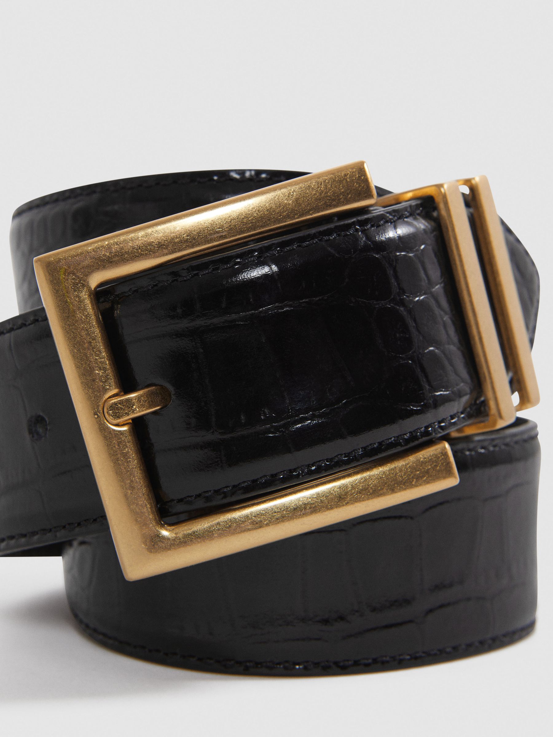Patent Leather Crocodile Design Belt in Black - Image 4 of 4