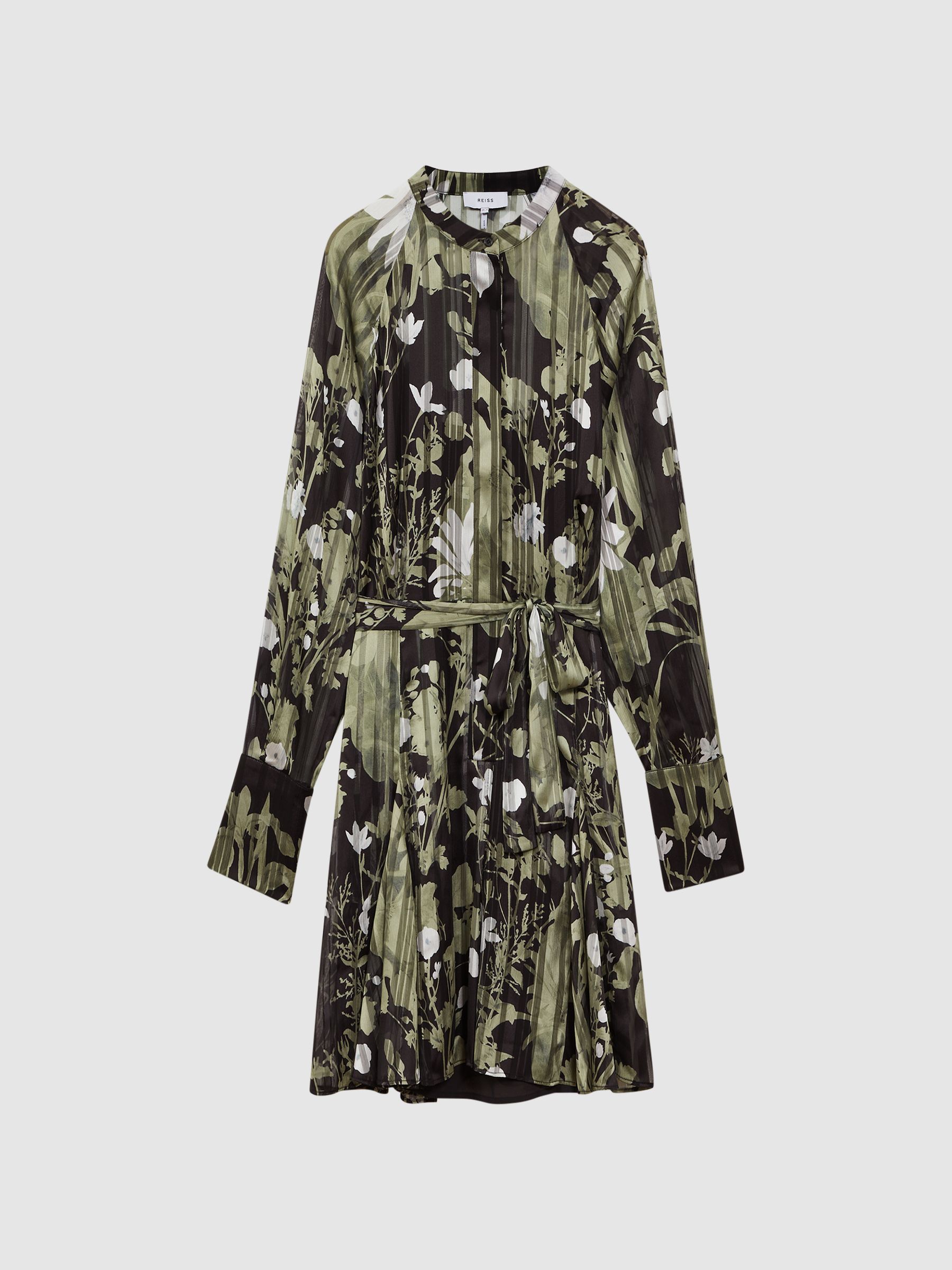 Printed Belted Mini Dress in Dark Khaki - Image 2 of 5 Printed Belted Mini Dress in Dark Khaki - Image 2 of 5