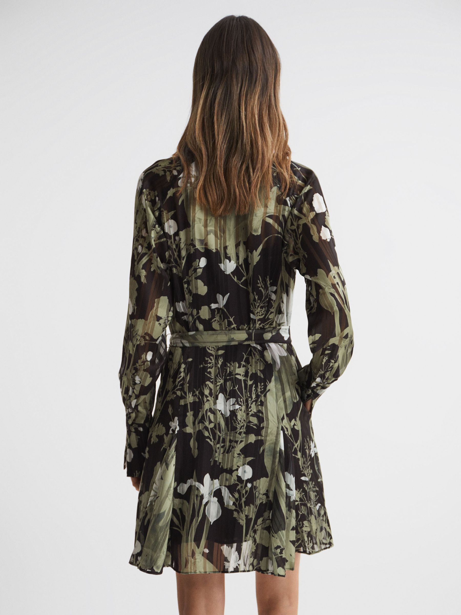Printed Belted Mini Dress in Dark Khaki - Image 5 of 5