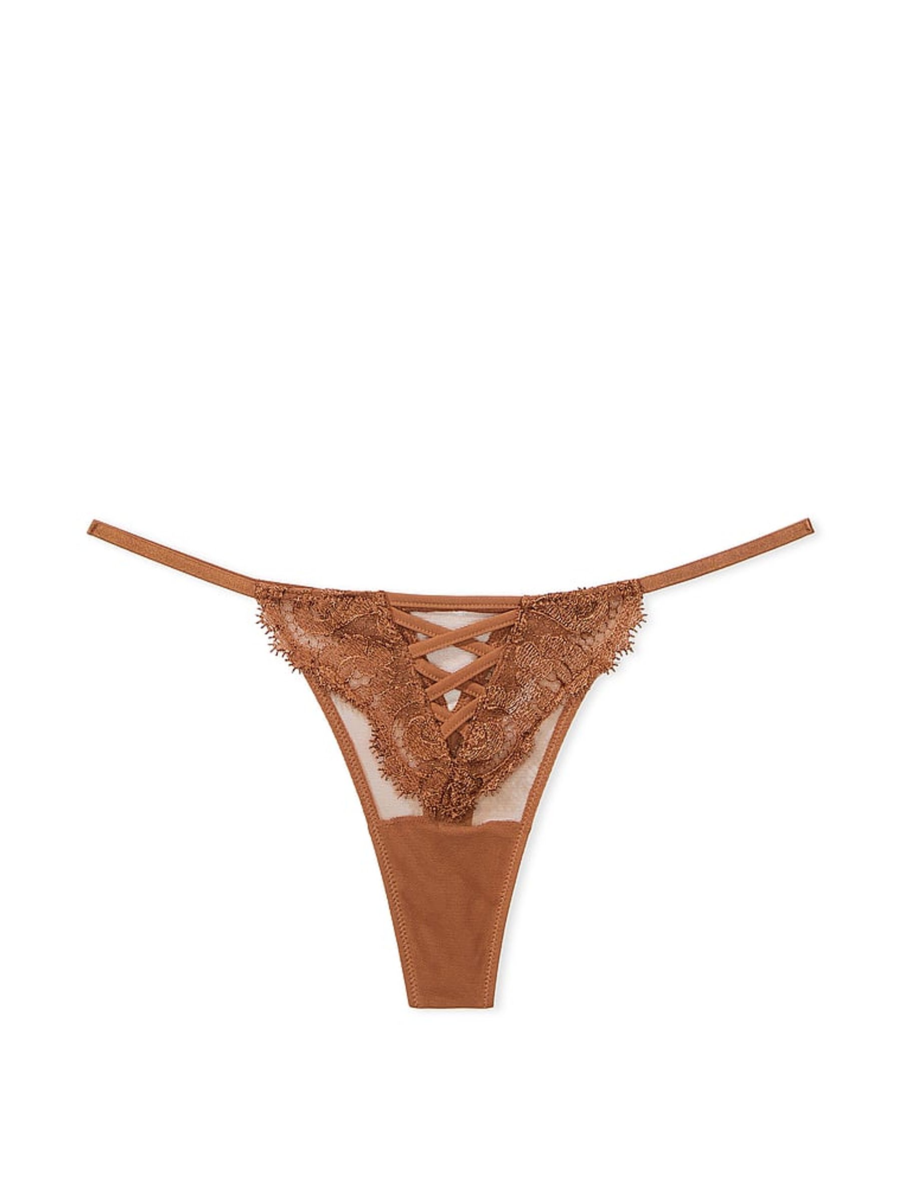 Caramel Nude Thong Embroidered Knickers - Image 1 of 1