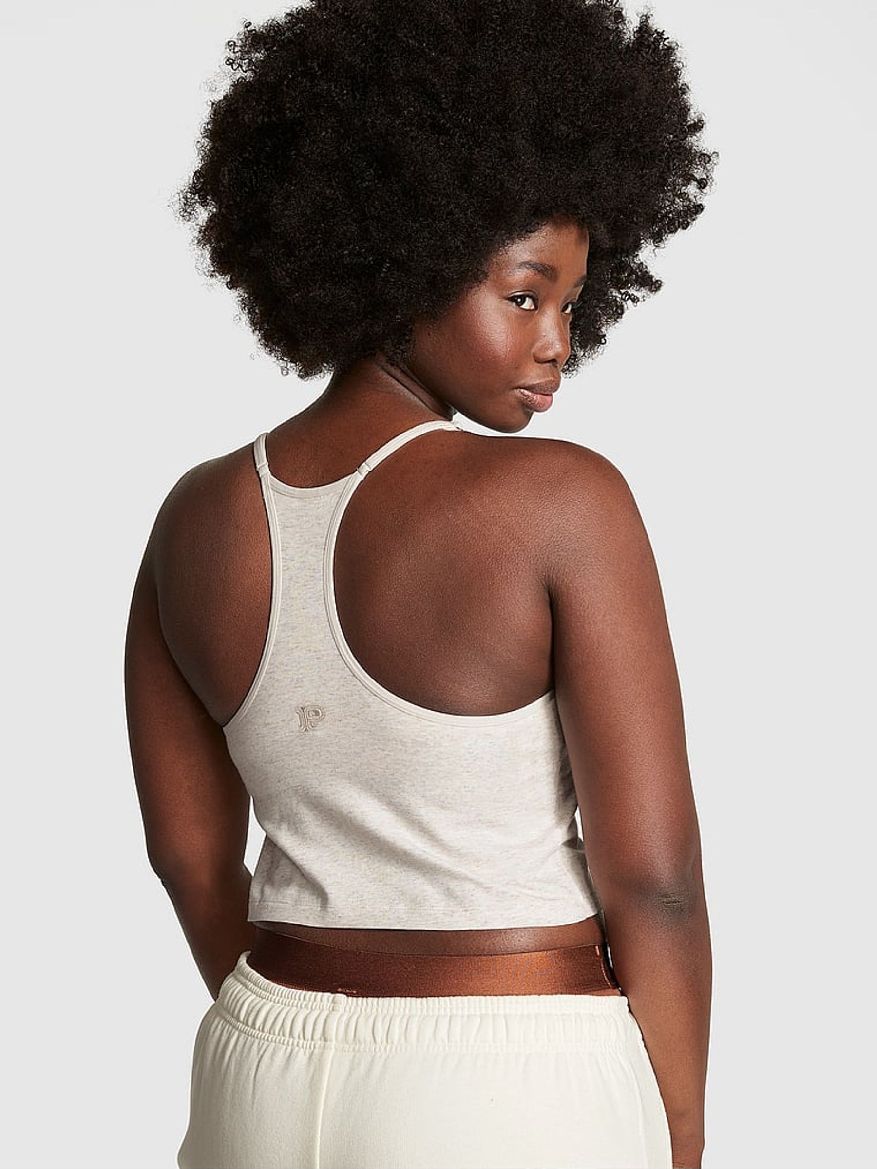 Heather Oatmeal Beige Cotton Jersey Tank Top - Image 2 of 3