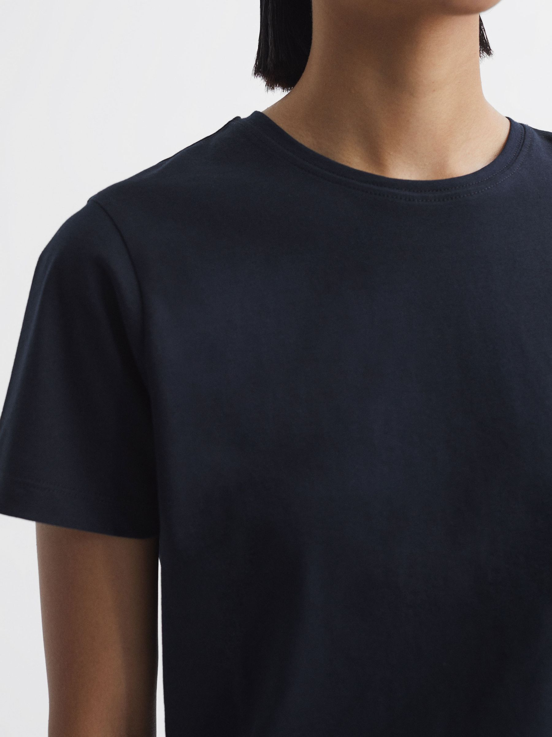 Cotton Crew Neck T-Shirt in Navy - Image 4 of 5