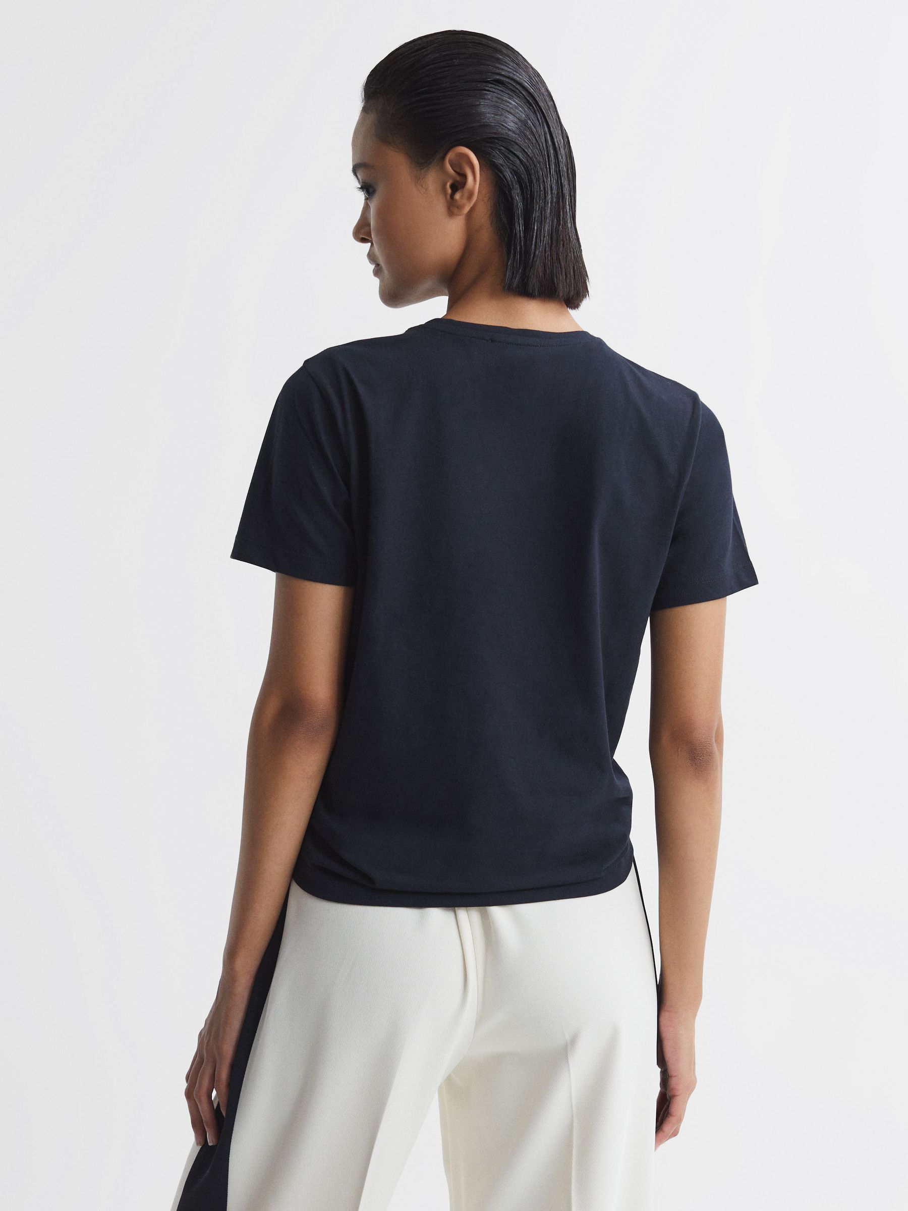 Cotton Crew Neck T-Shirt in Navy - Image 5 of 5