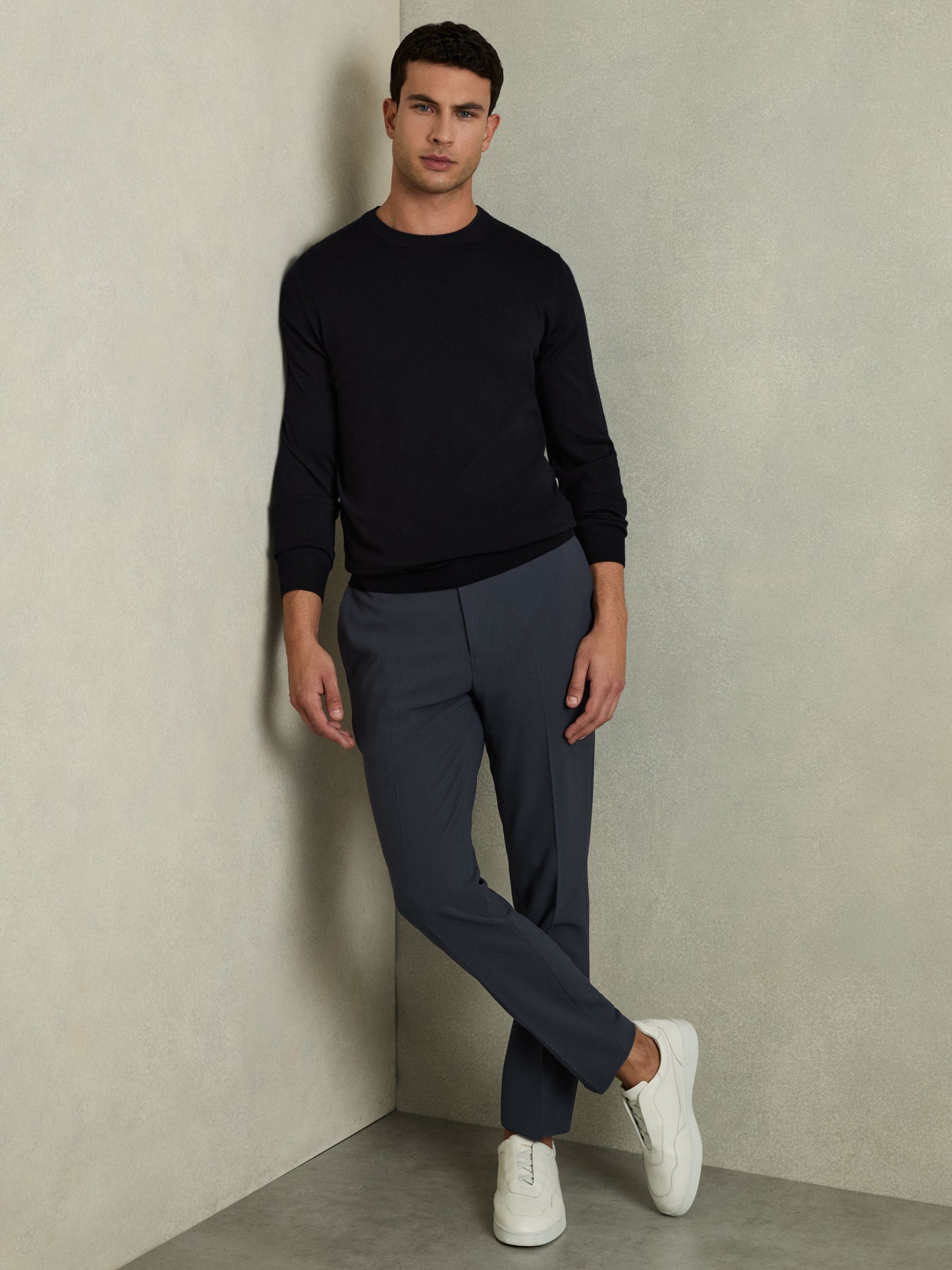 Slim-Fit Drawstring Trousers in Airforce Blue - Image 1 of 5
