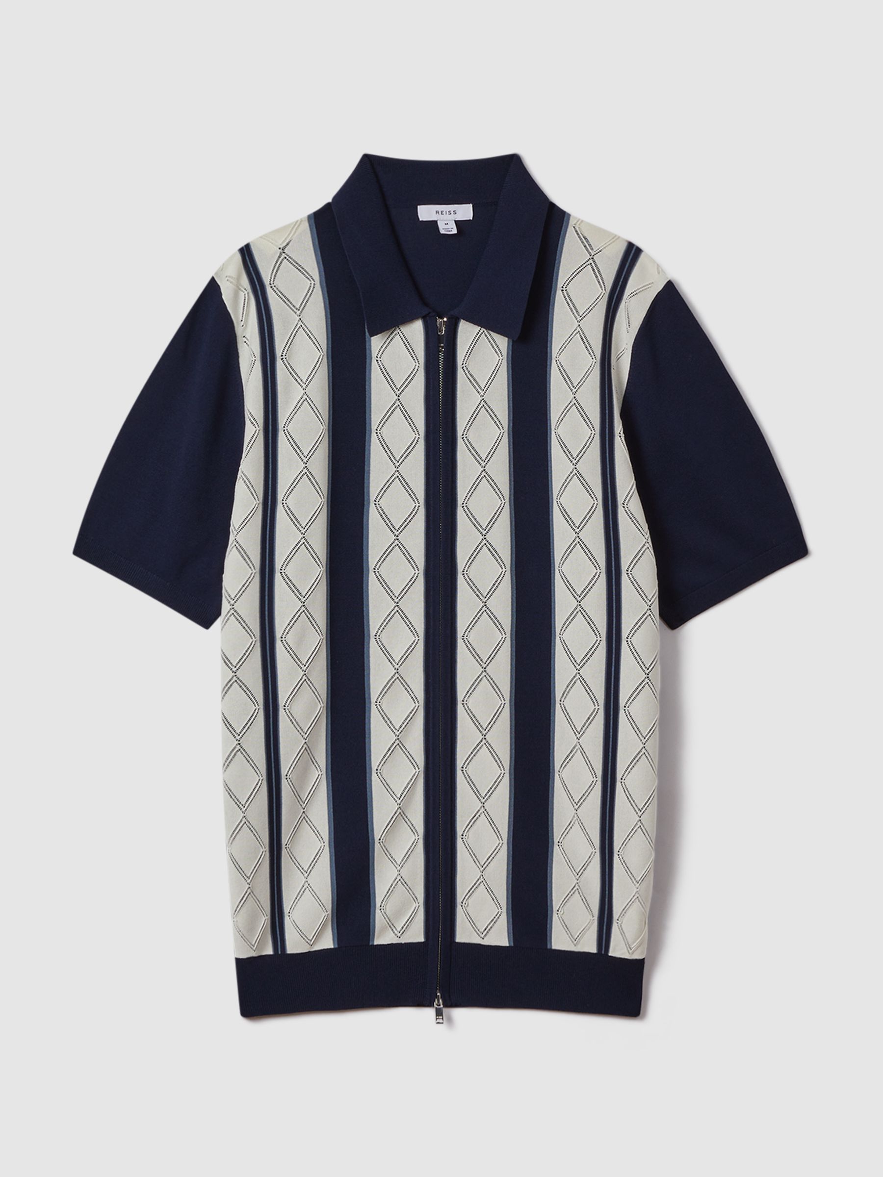 Colourblock Zip-Through T-Shirt in Navy/White - Image 2 of 7