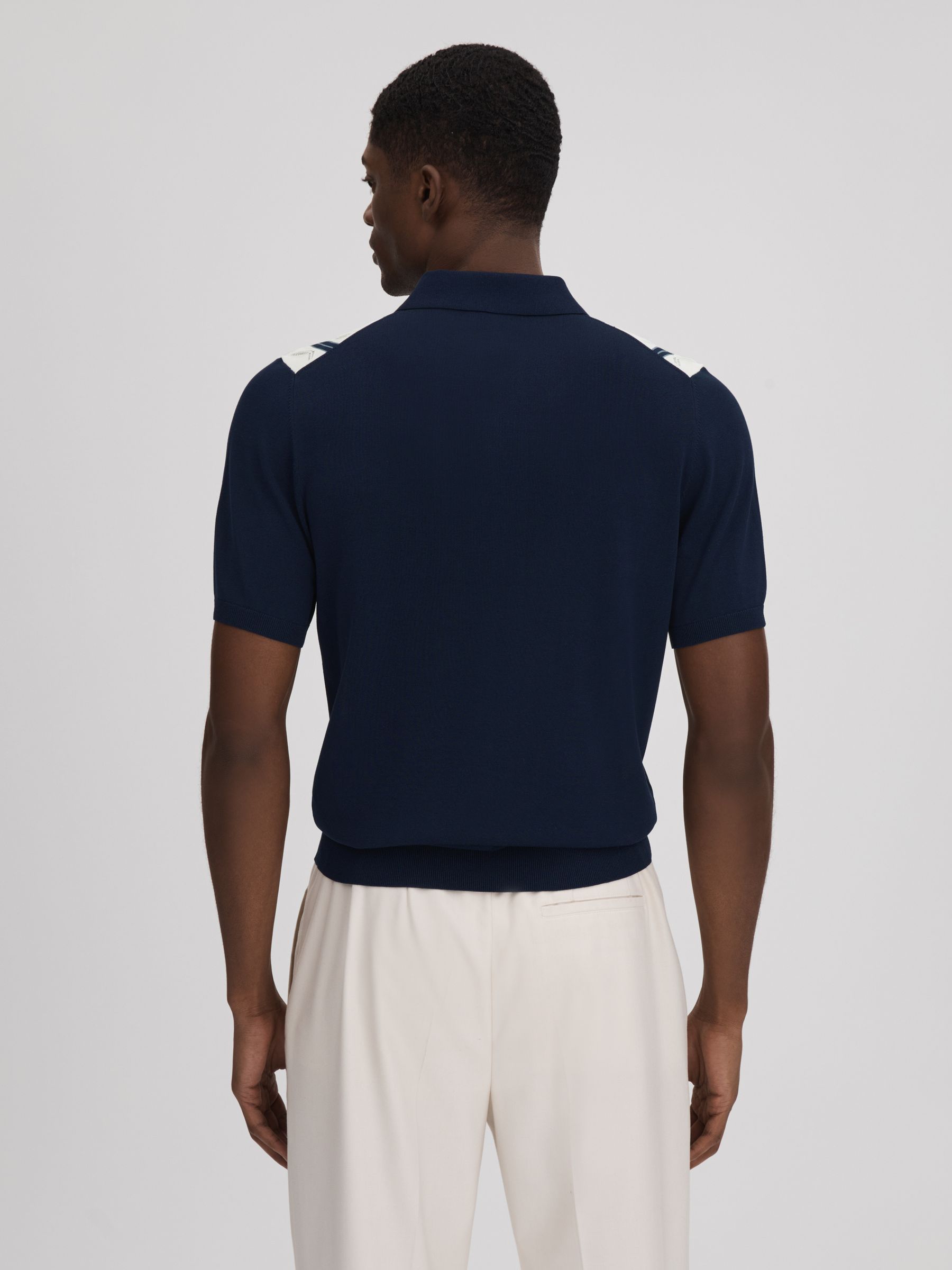 Colourblock Zip-Through T-Shirt in Navy/White - Image 5 of 7