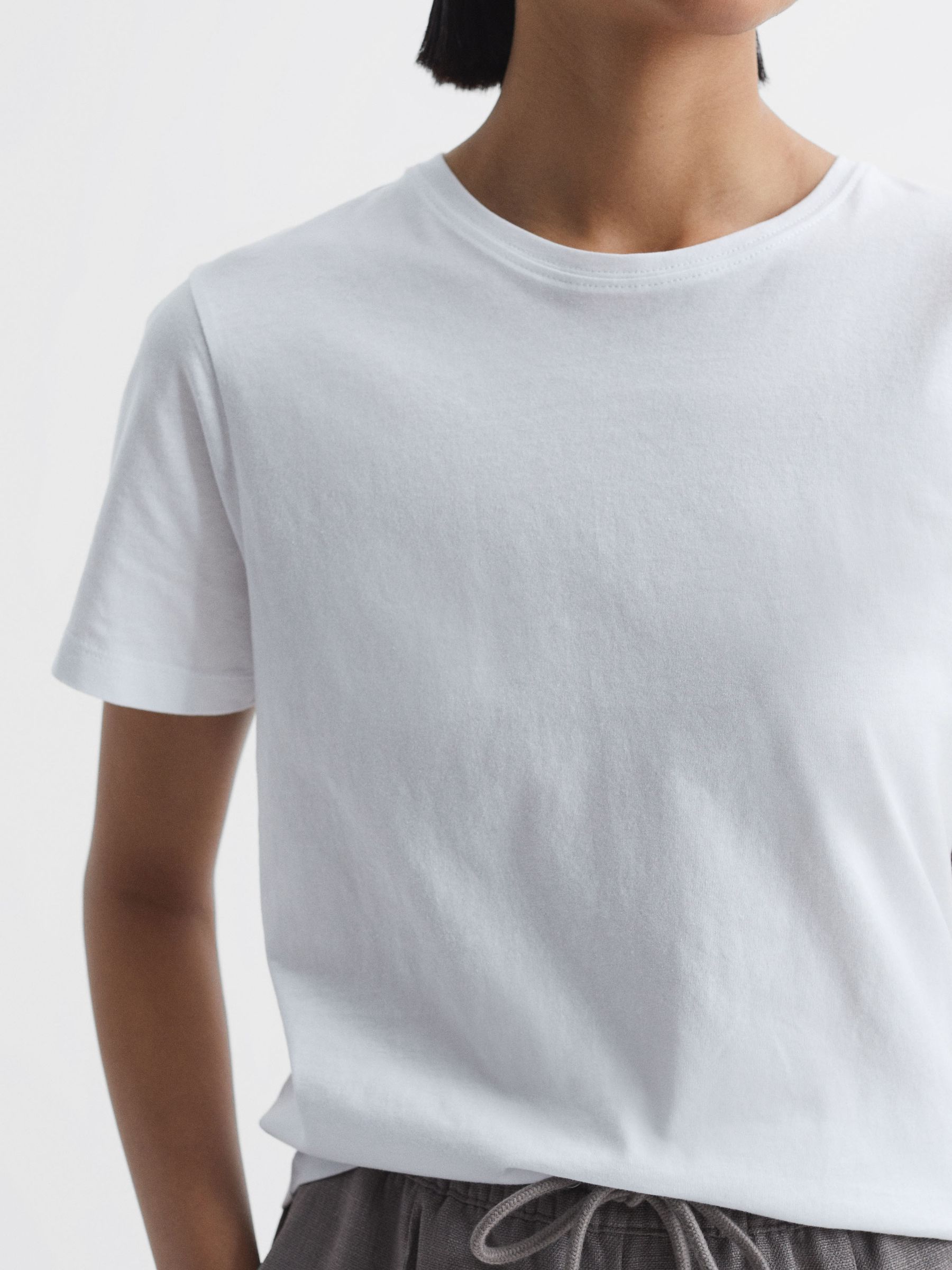 Cotton Crew Neck T-Shirt in Ivory - Image 1 of 1