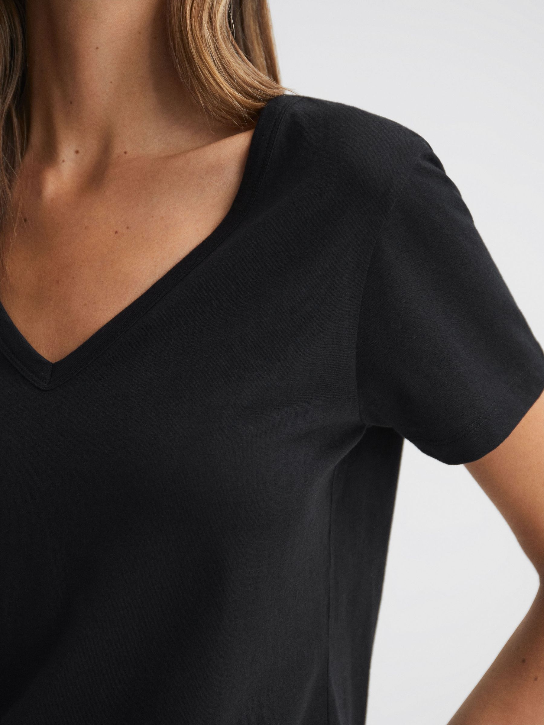 Cotton V-Neck T-Shirt in Black - Image 1 of 5