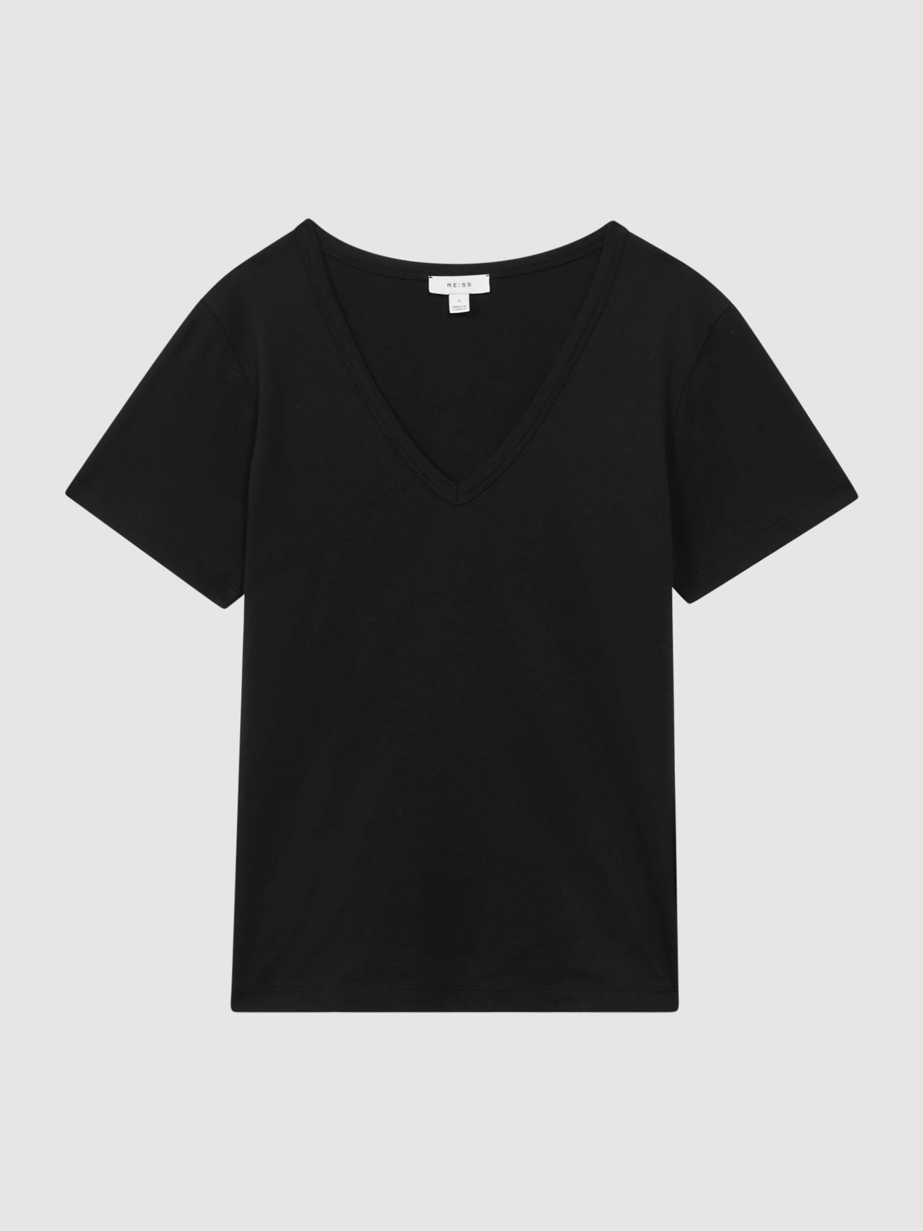Cotton V-Neck T-Shirt in Black - Image 2 of 5