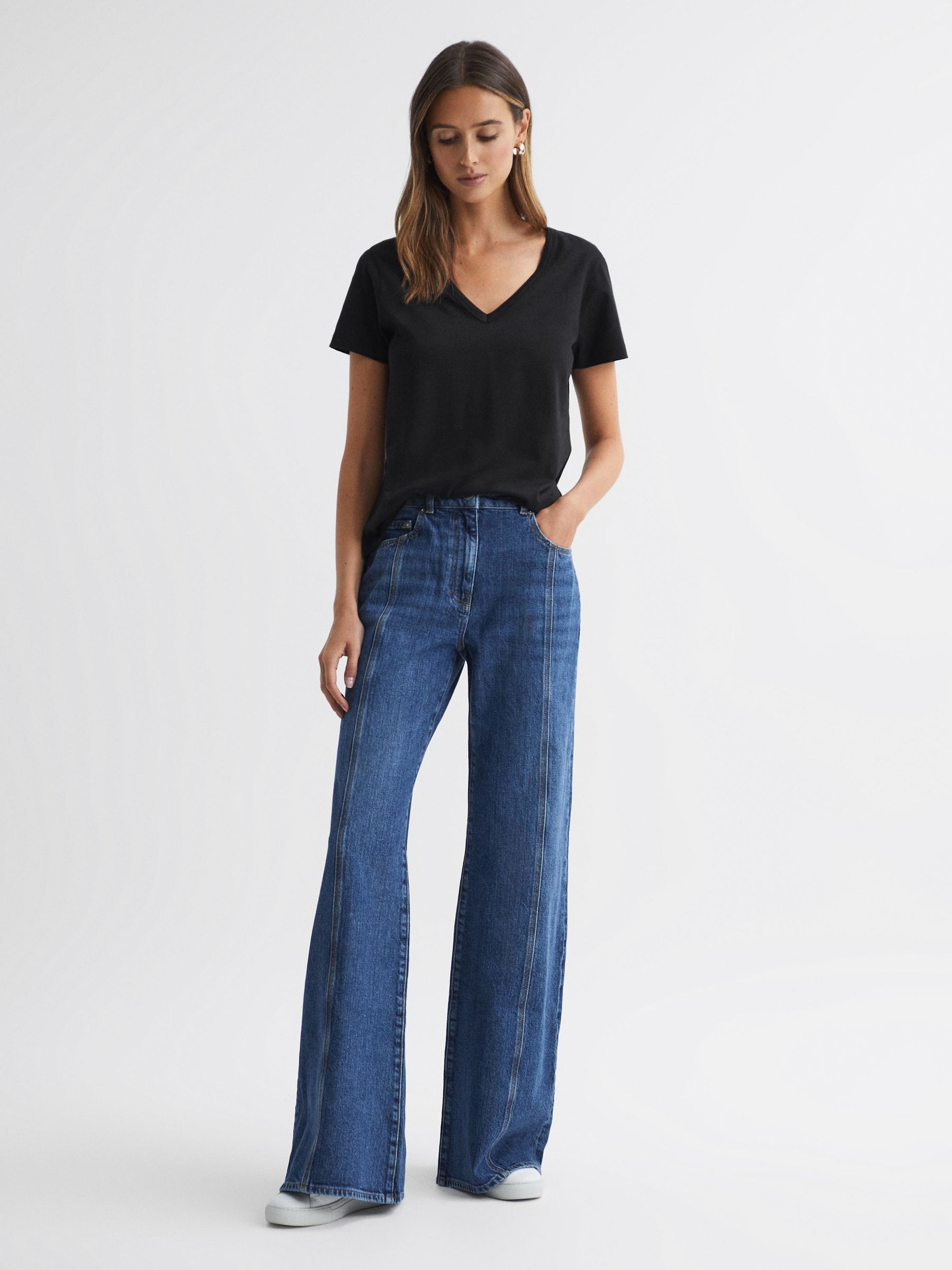 Cotton V-Neck T-Shirt in Black - Image 3 of 5