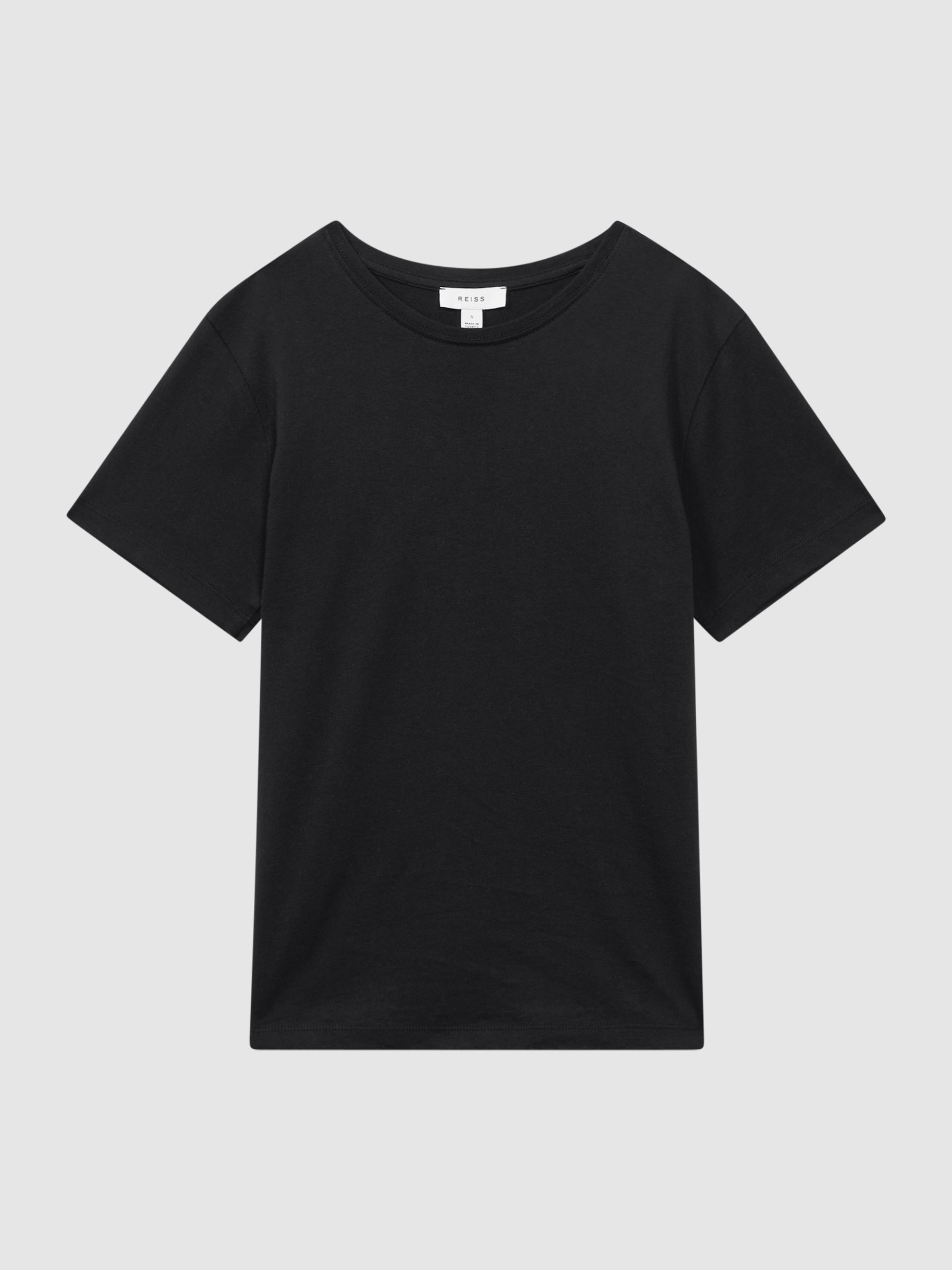Cotton Crew Neck T-Shirt in Black - Image 2 of 5
