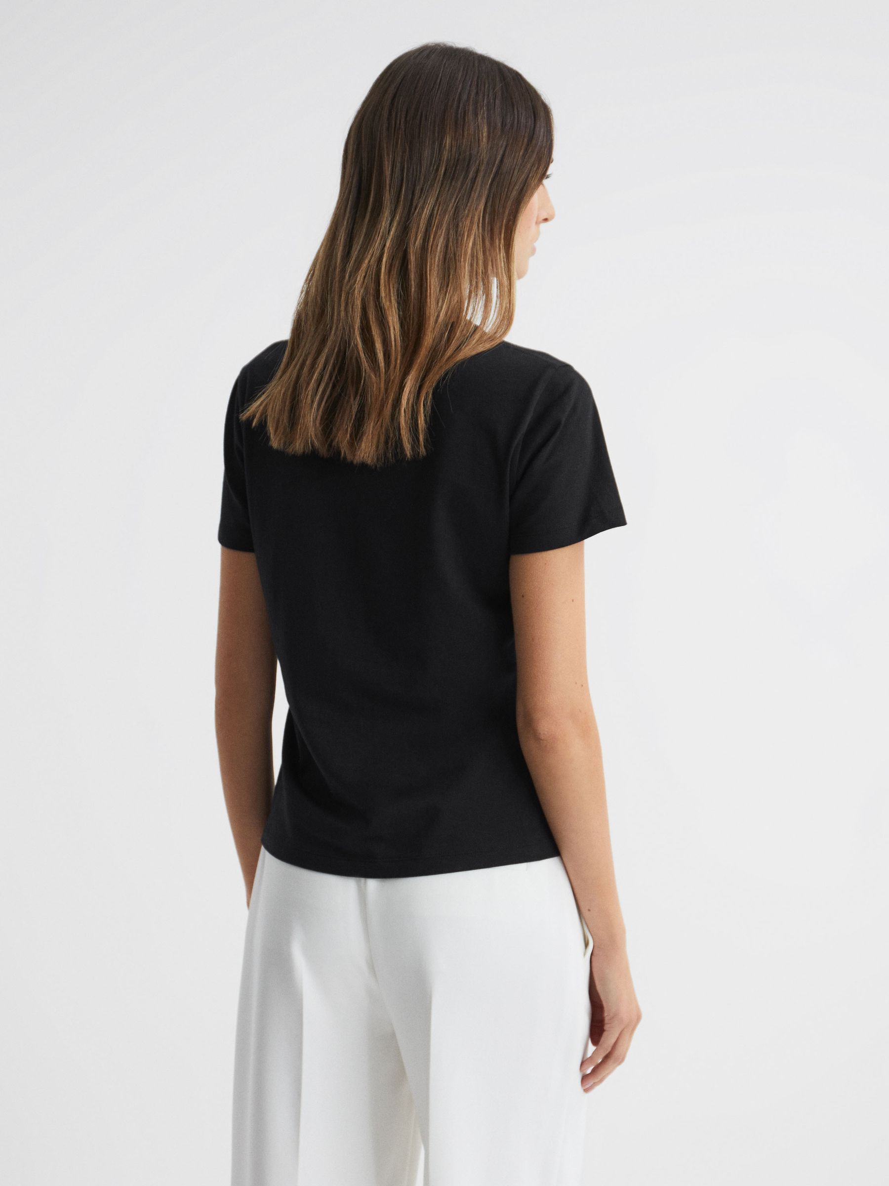 Cotton Crew Neck T-Shirt in Black - Image 5 of 5