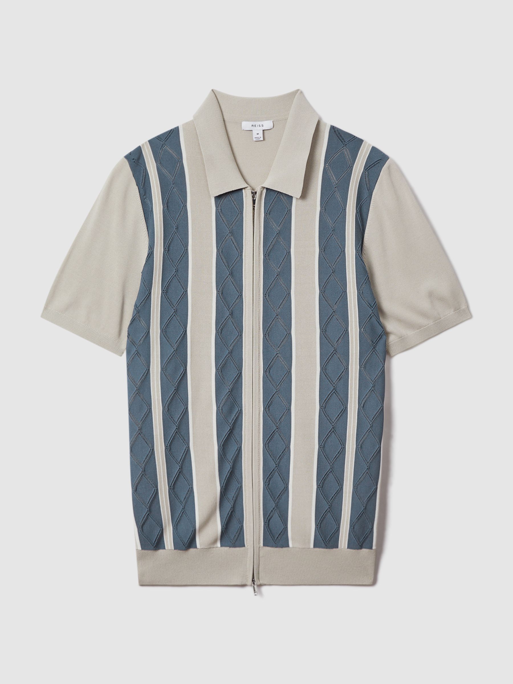 Colourblock Zip-Through T-Shirt in Stone Blue - Image 2 of 7