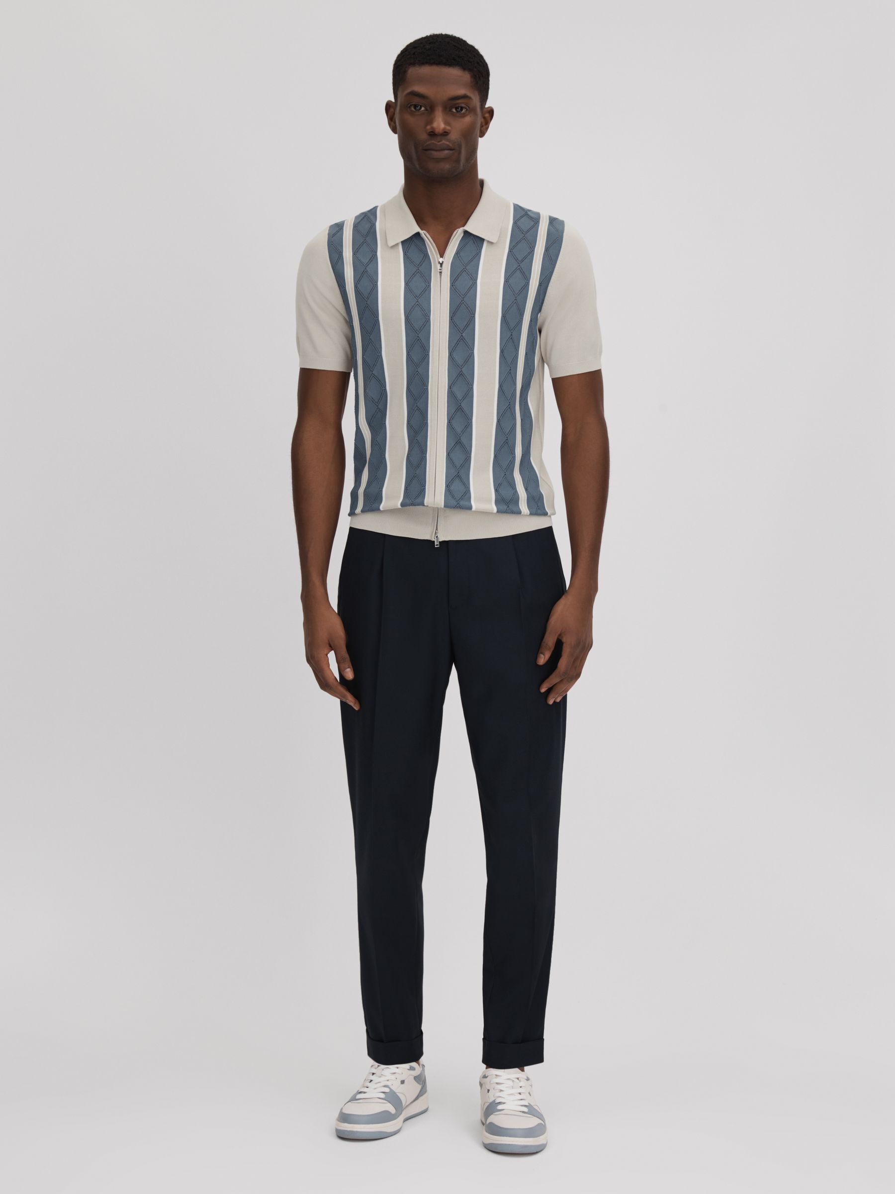 Colourblock Zip-Through T-Shirt in Stone Blue - Image 3 of 7