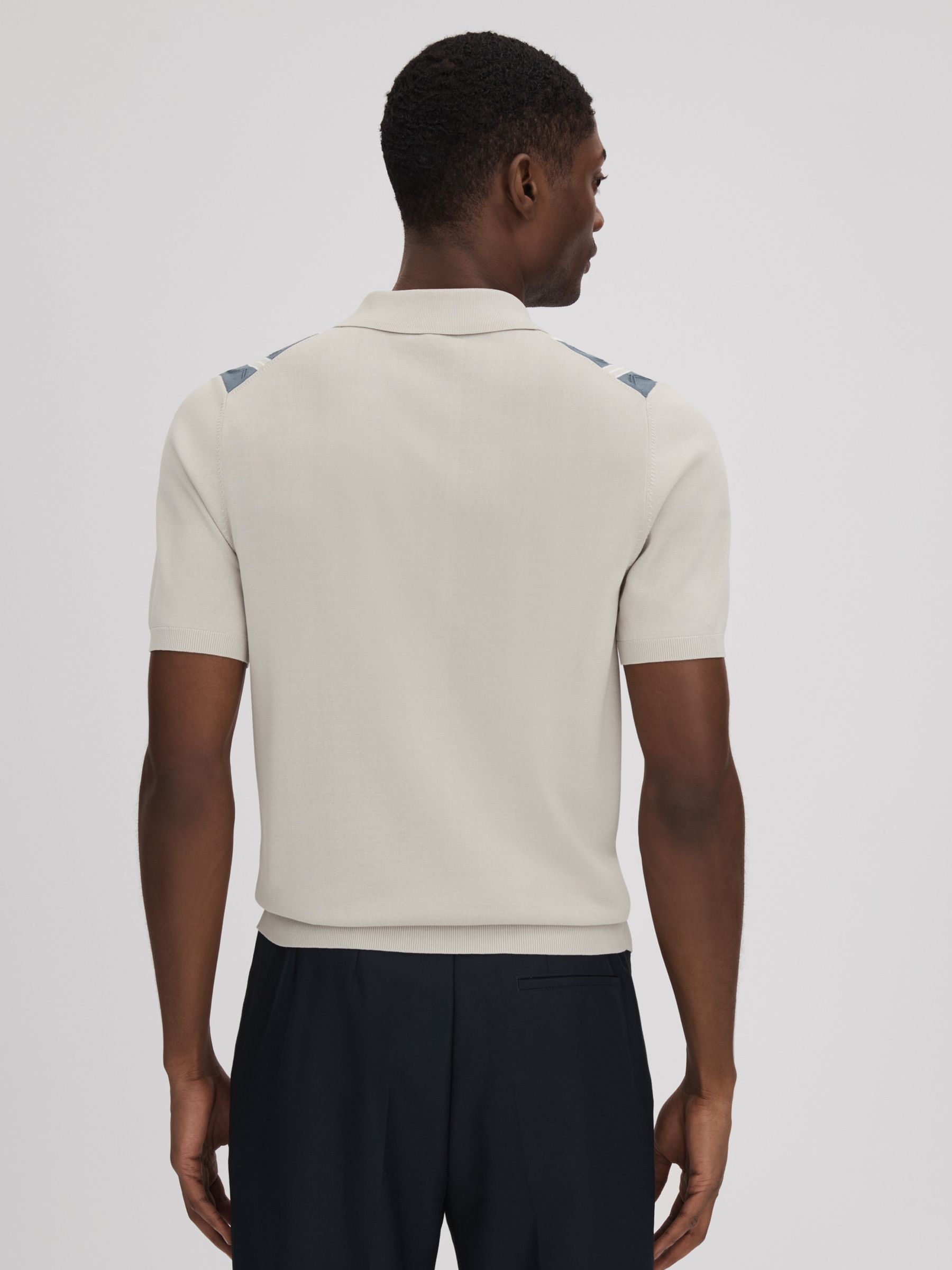 Colourblock Zip-Through T-Shirt in Stone Blue - Image 5 of 7