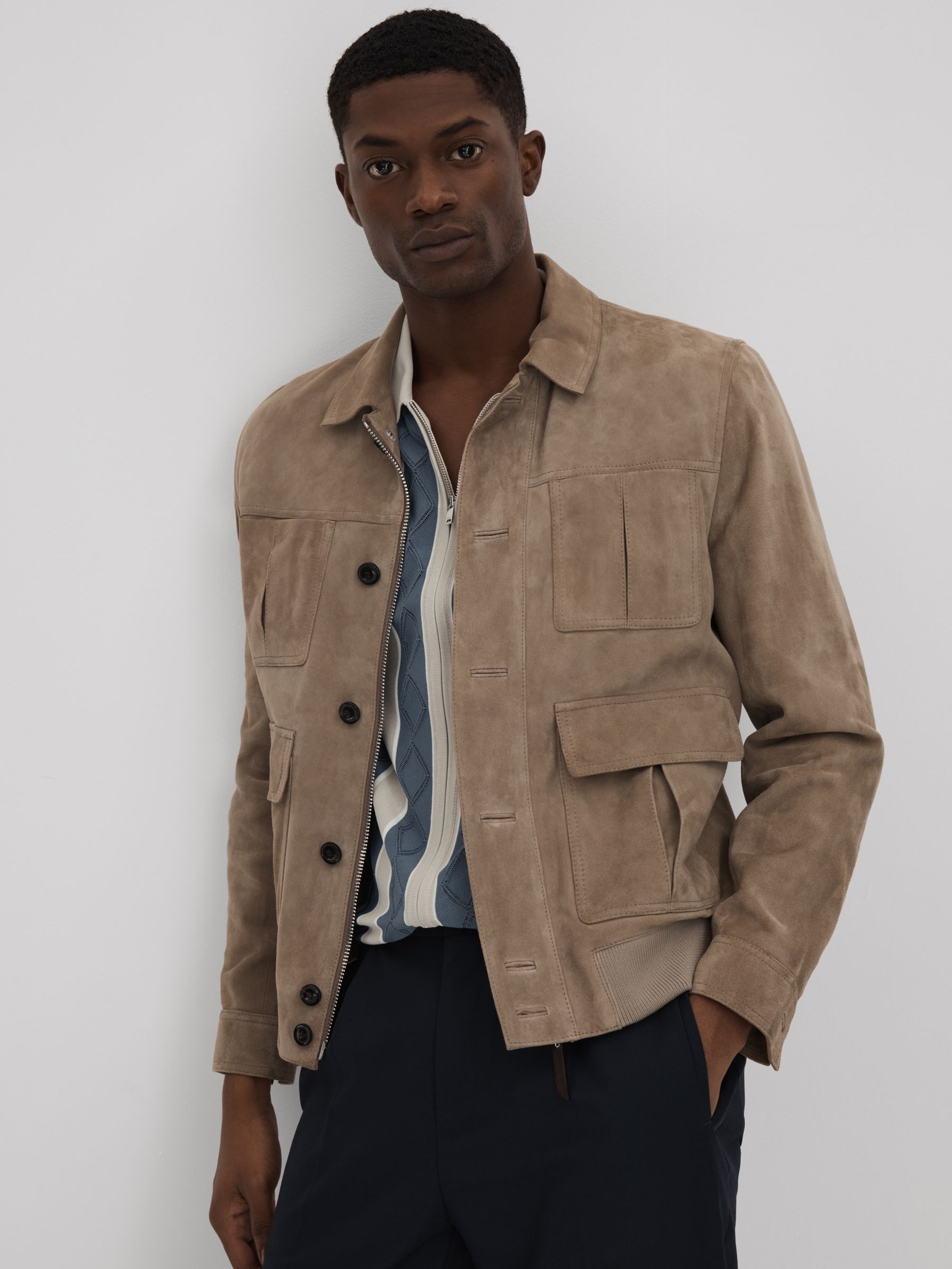 Colourblock Zip-Through T-Shirt in Stone Blue - Image 6 of 7