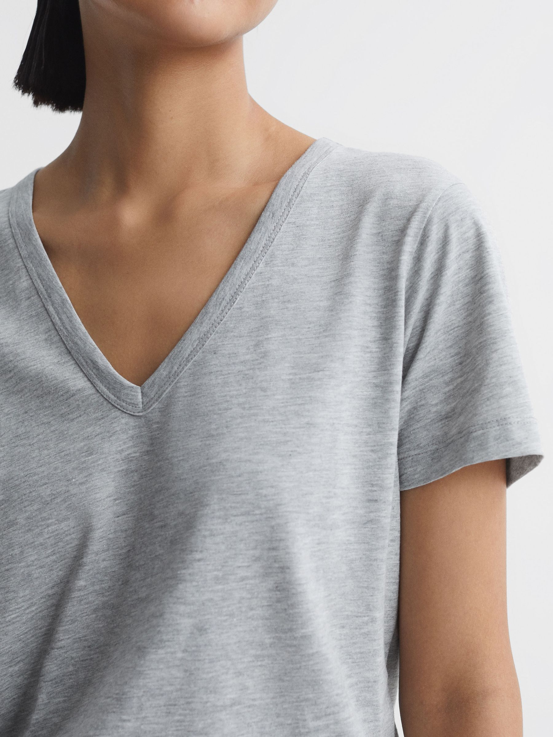 Cotton V-Neck T-Shirt in Grey Marl - Image 1 of 1
