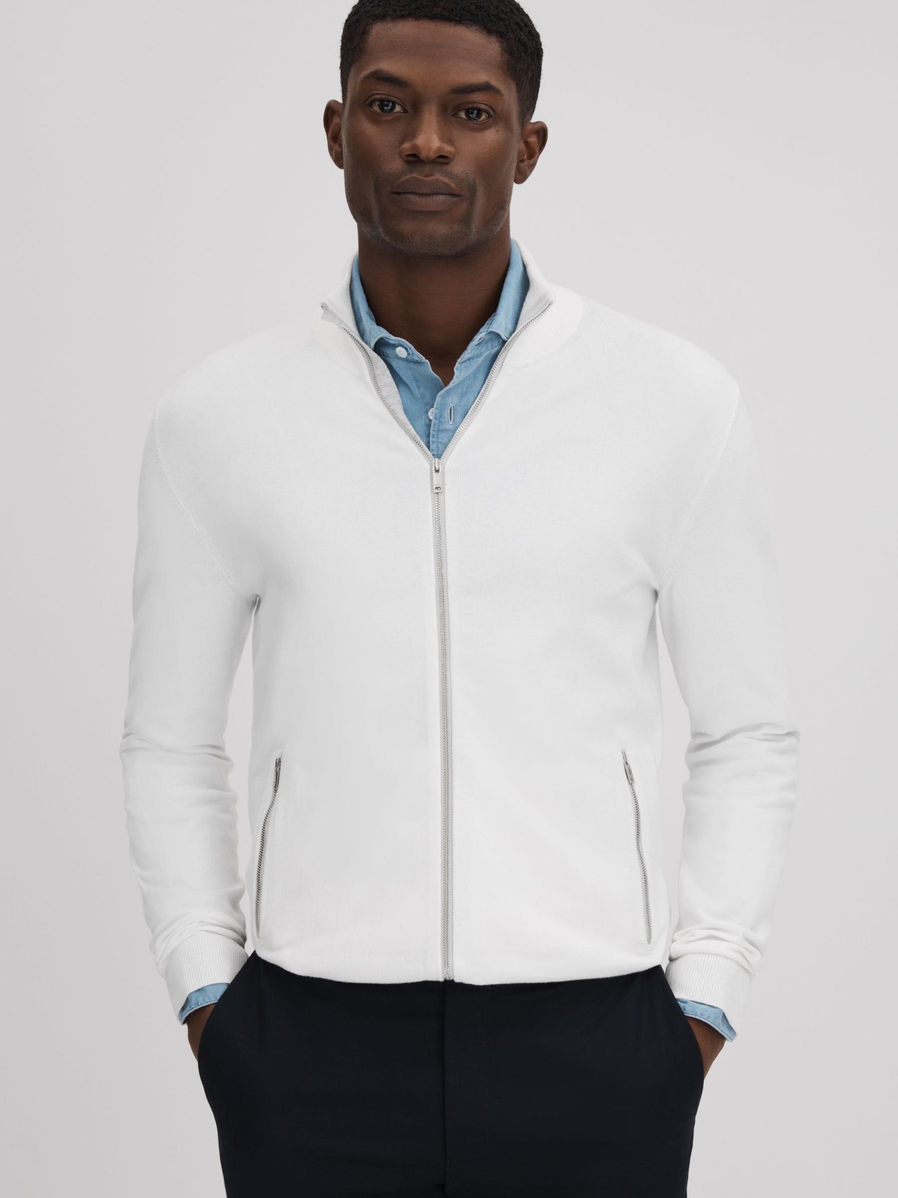 Zip-Through Funnel Neck Cardigan in White - Image 1 of 5