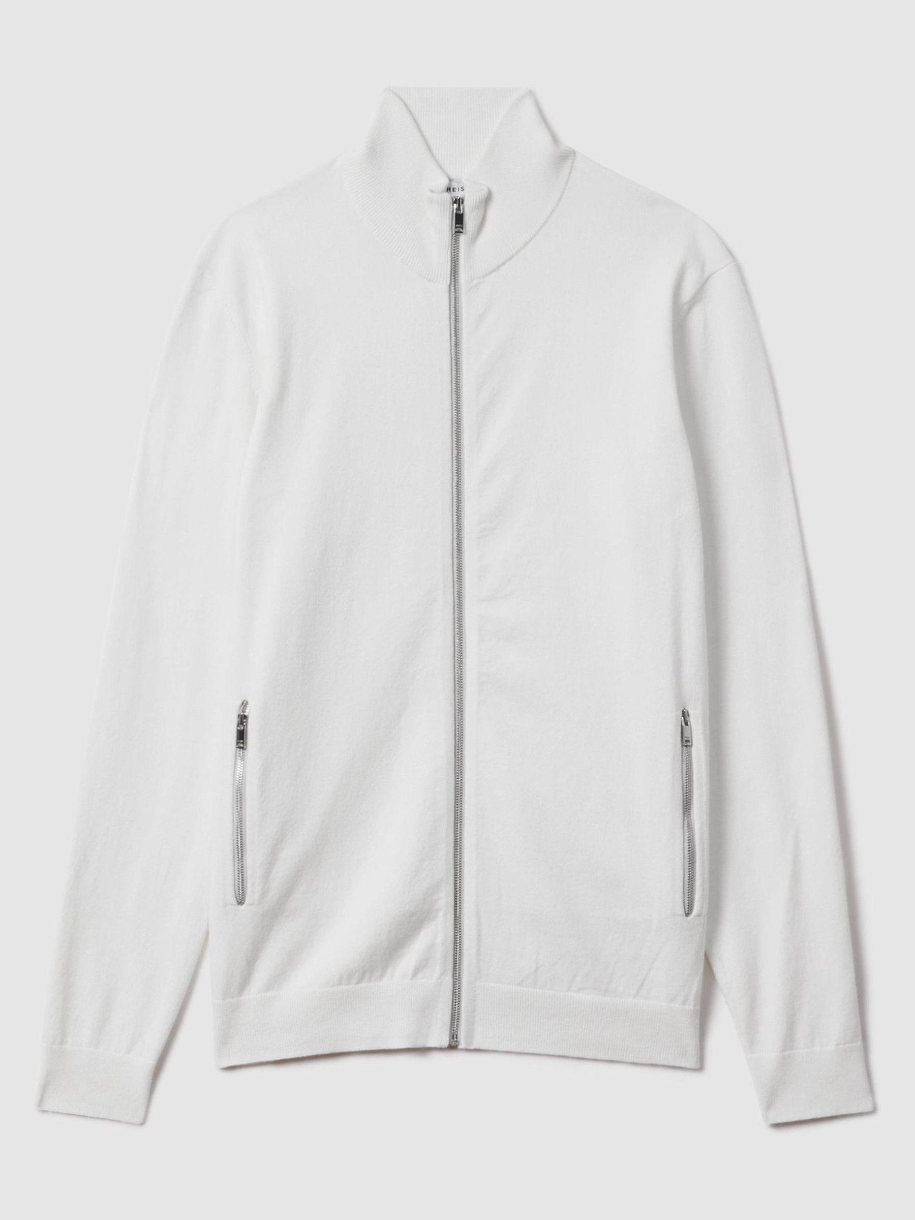 Zip-Through Funnel Neck Cardigan in White - Image 2 of 5