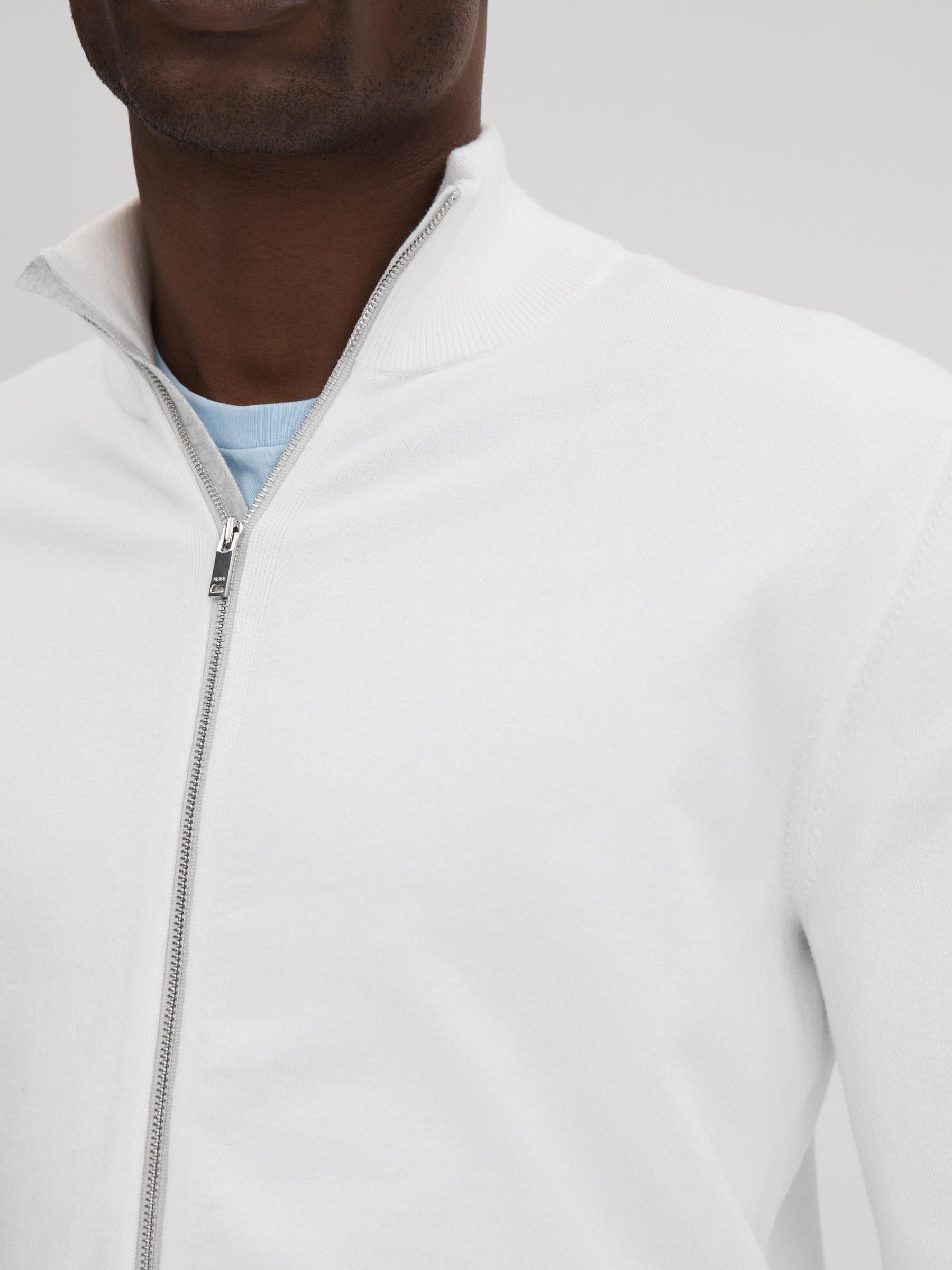 Zip-Through Funnel Neck Cardigan in White - Image 4 of 5