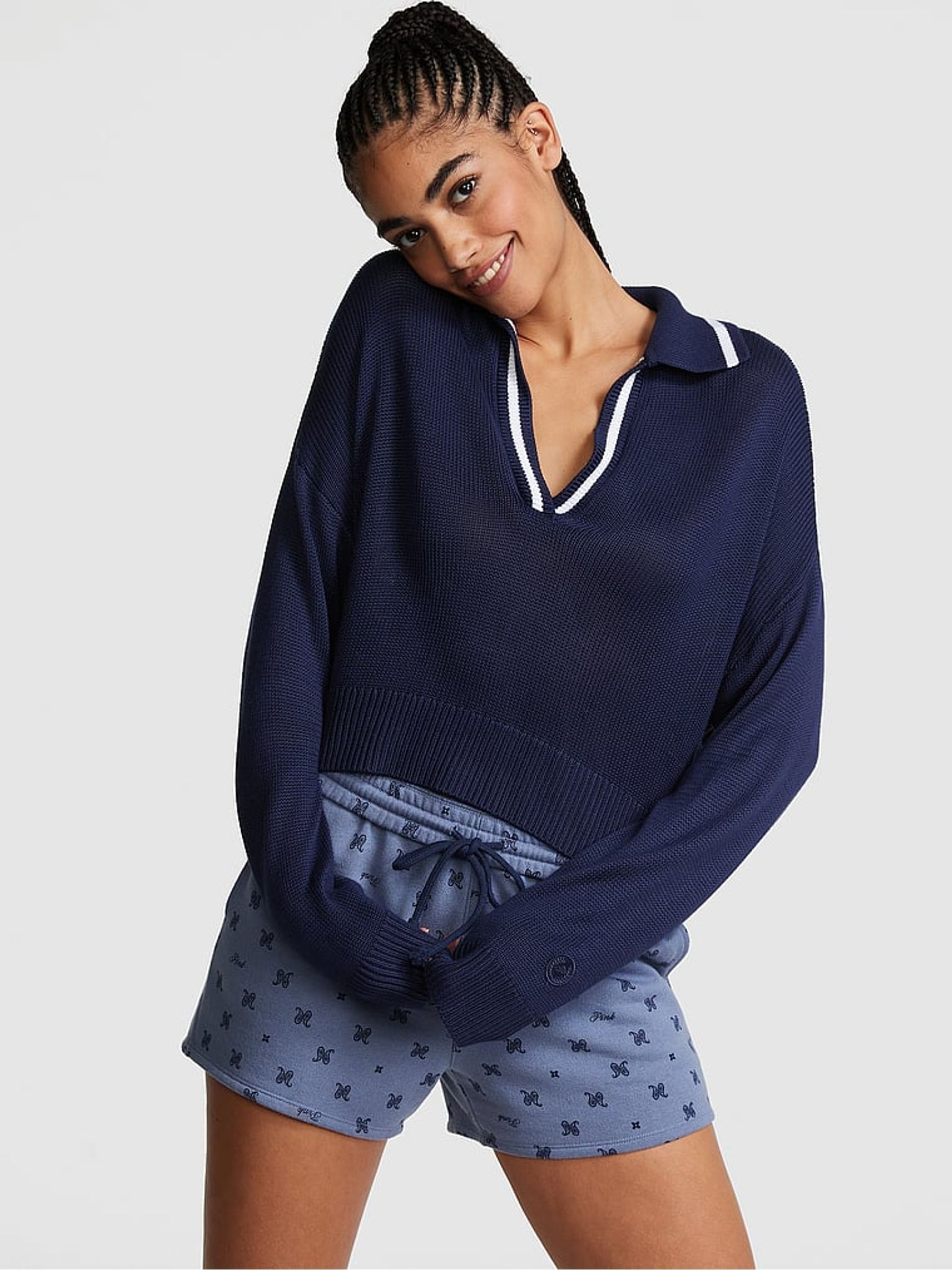 Midnight Navy Blue V-Neck Jumper - Image 3 of 4
