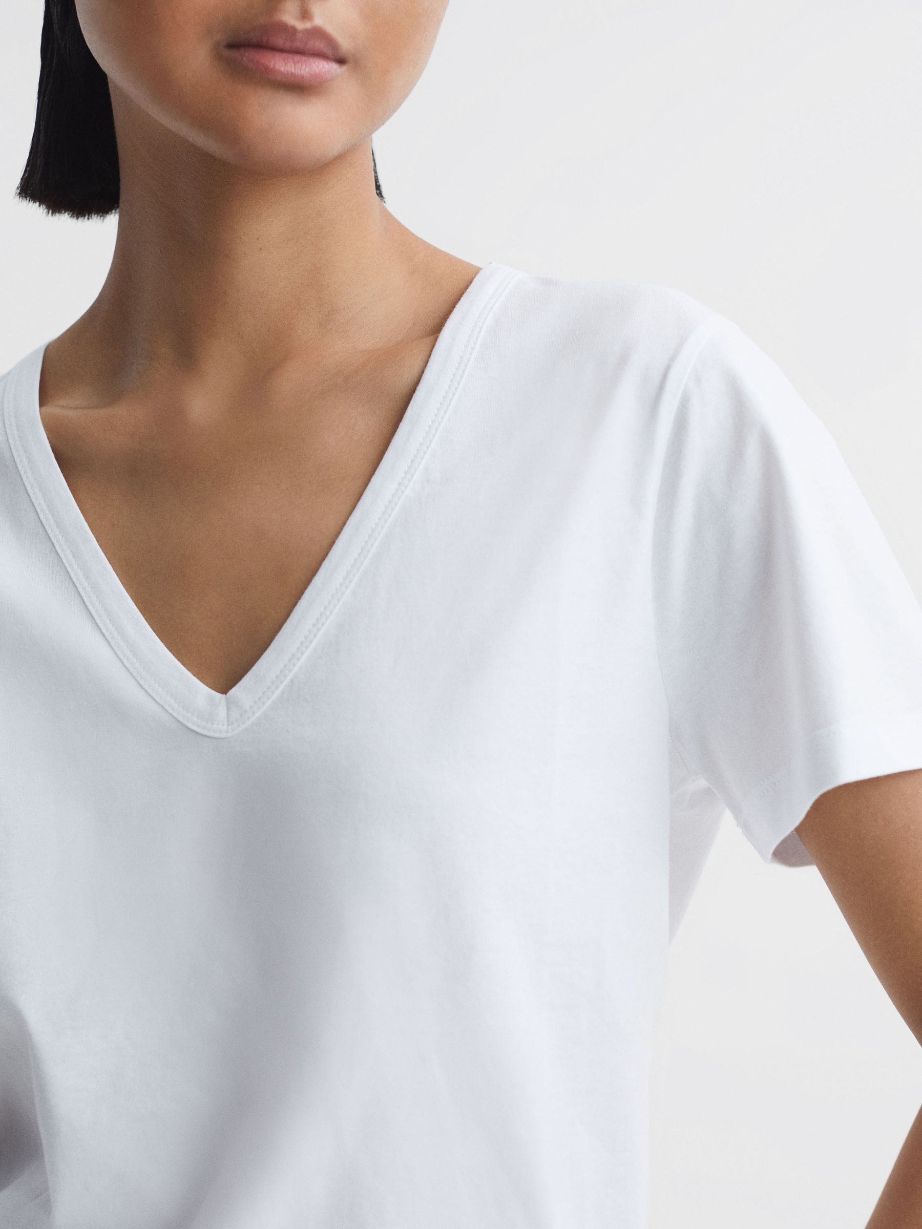 Cotton V-Neck T-Shirt in Ivory - Image 1 of 5