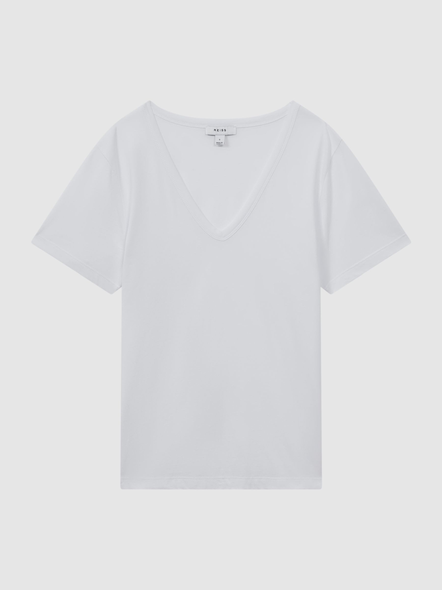 Cotton V-Neck T-Shirt in Ivory - Image 2 of 5