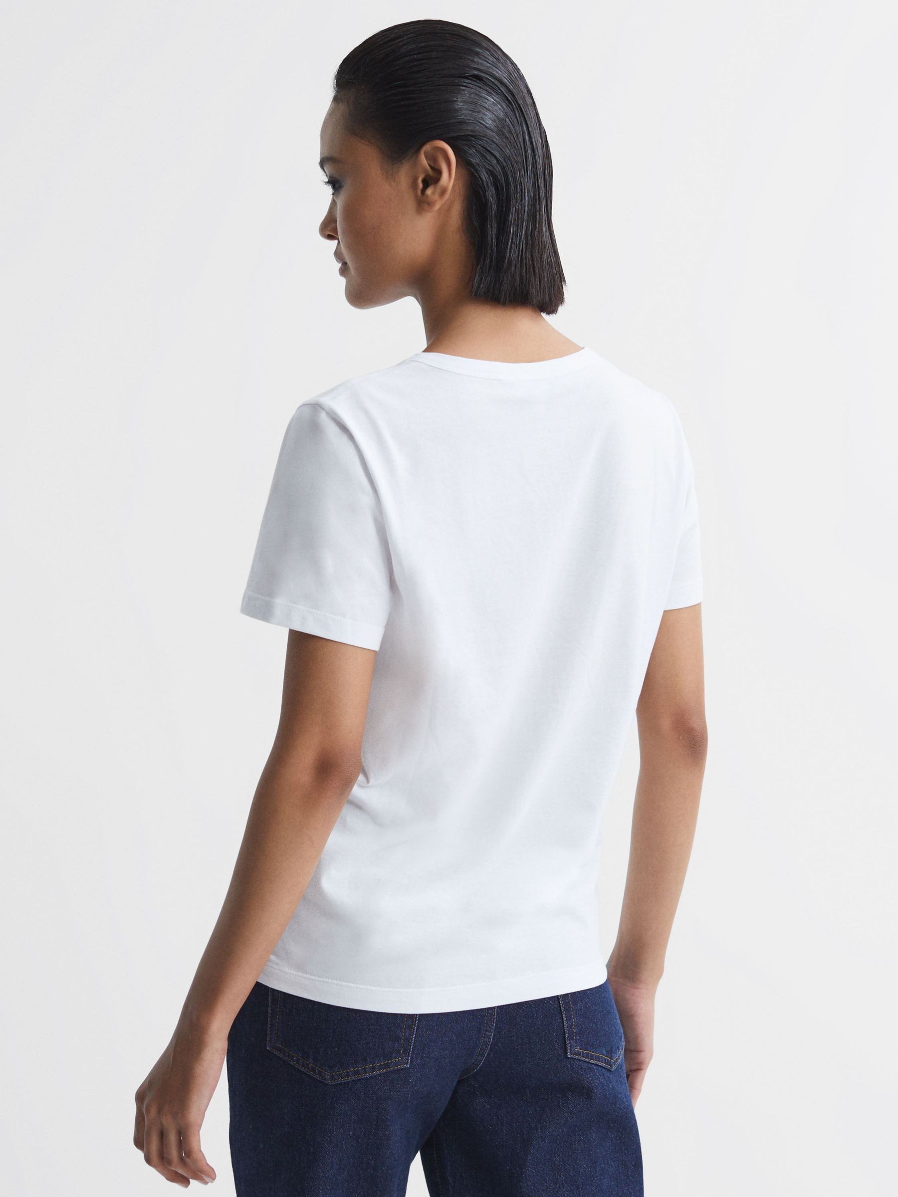 Cotton V-Neck T-Shirt in Ivory - Image 4 of 5