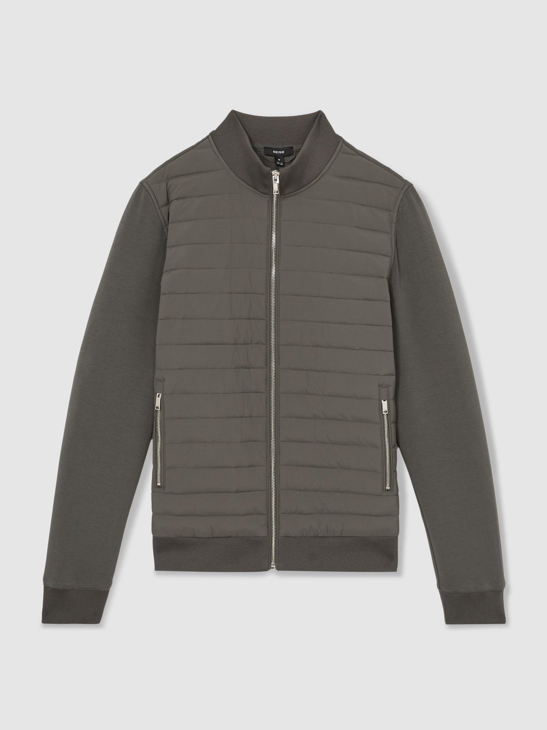 Hybrid Quilt and Interlock Jersey Zip-Through Jacket in Sage - Image 2 of 6