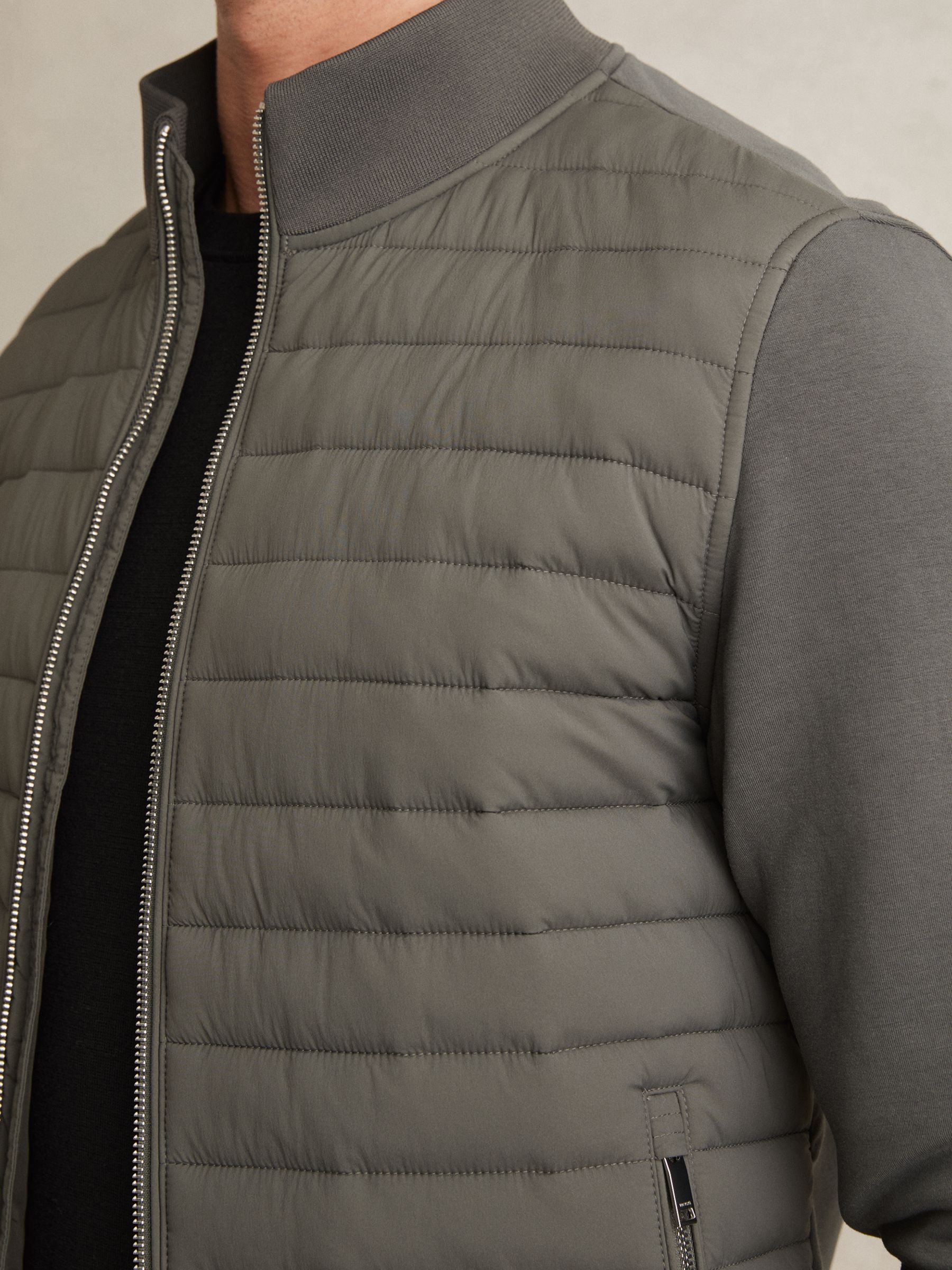 Hybrid Quilt and Interlock Jersey Zip-Through Jacket in Sage - Image 4 of 6
