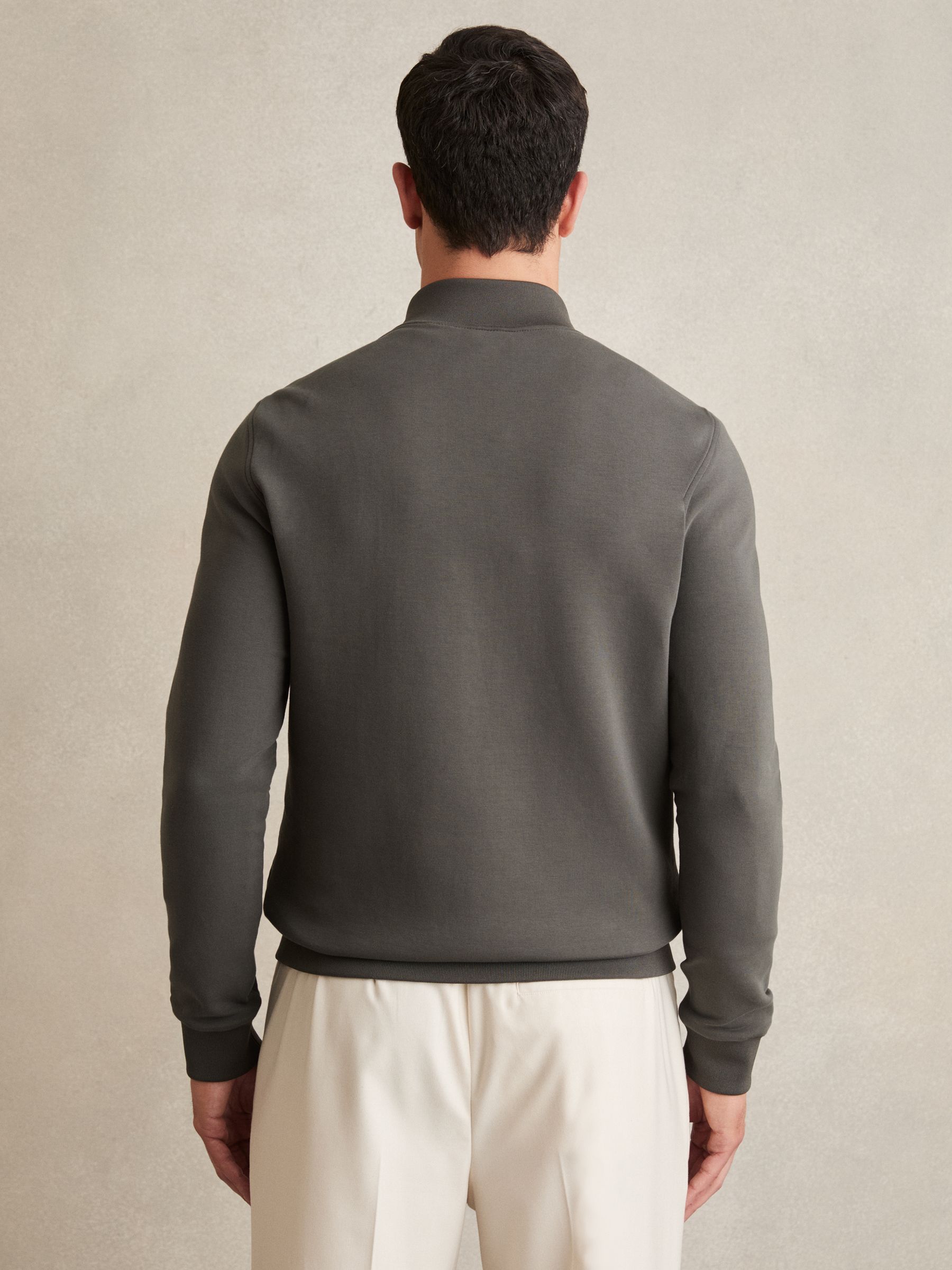 Hybrid Quilt and Interlock Jersey Zip-Through Jacket in Sage - Image 5 of 6