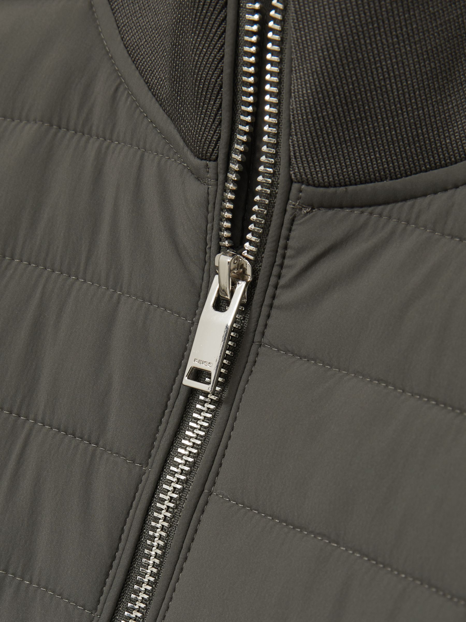 Hybrid Quilt and Interlock Jersey Zip-Through Jacket in Sage - Image 6 of 6