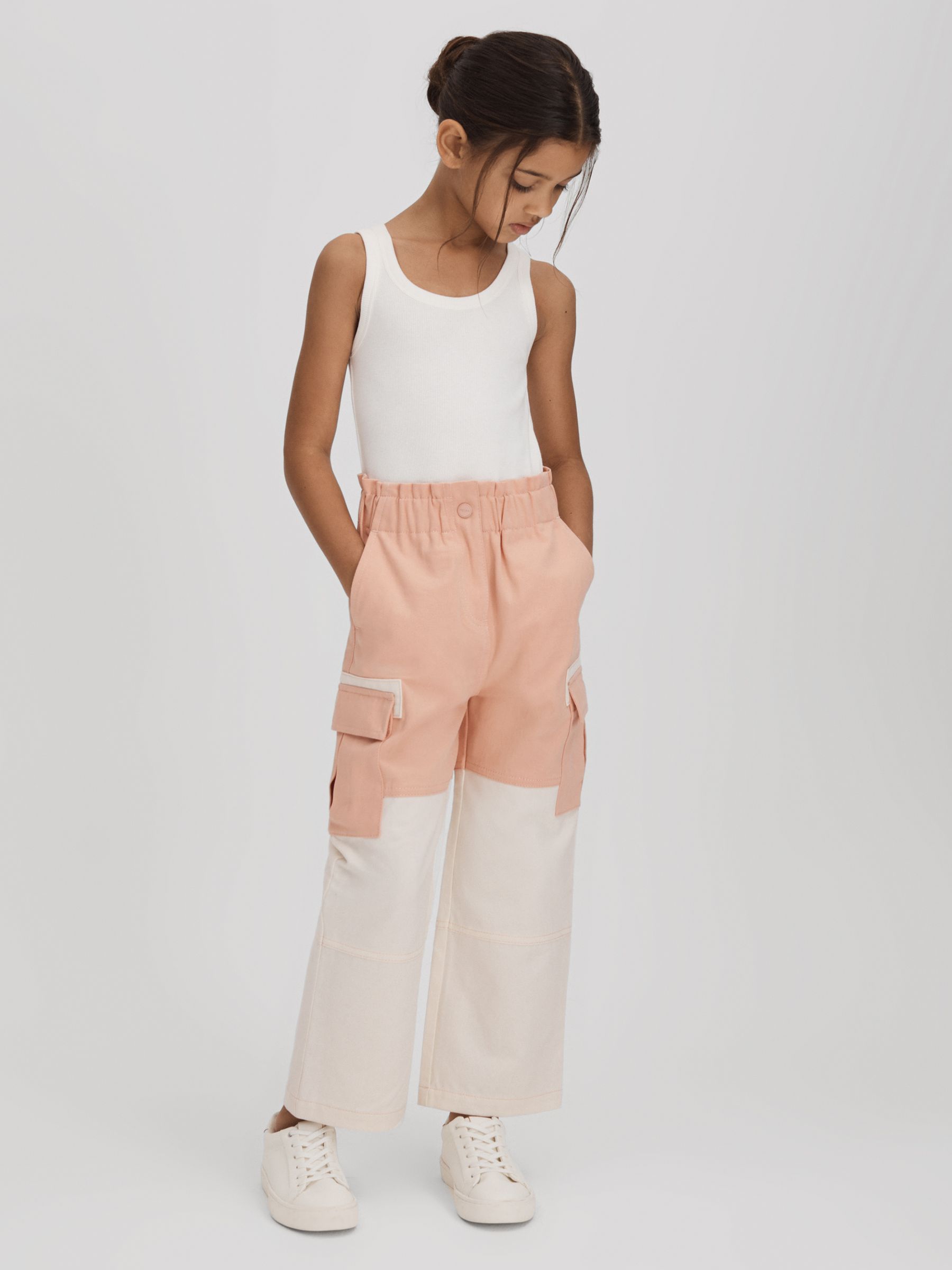 9-13 yrs Colourblock Elasticated Cargo Jeans in Pink - Image 1 of 6