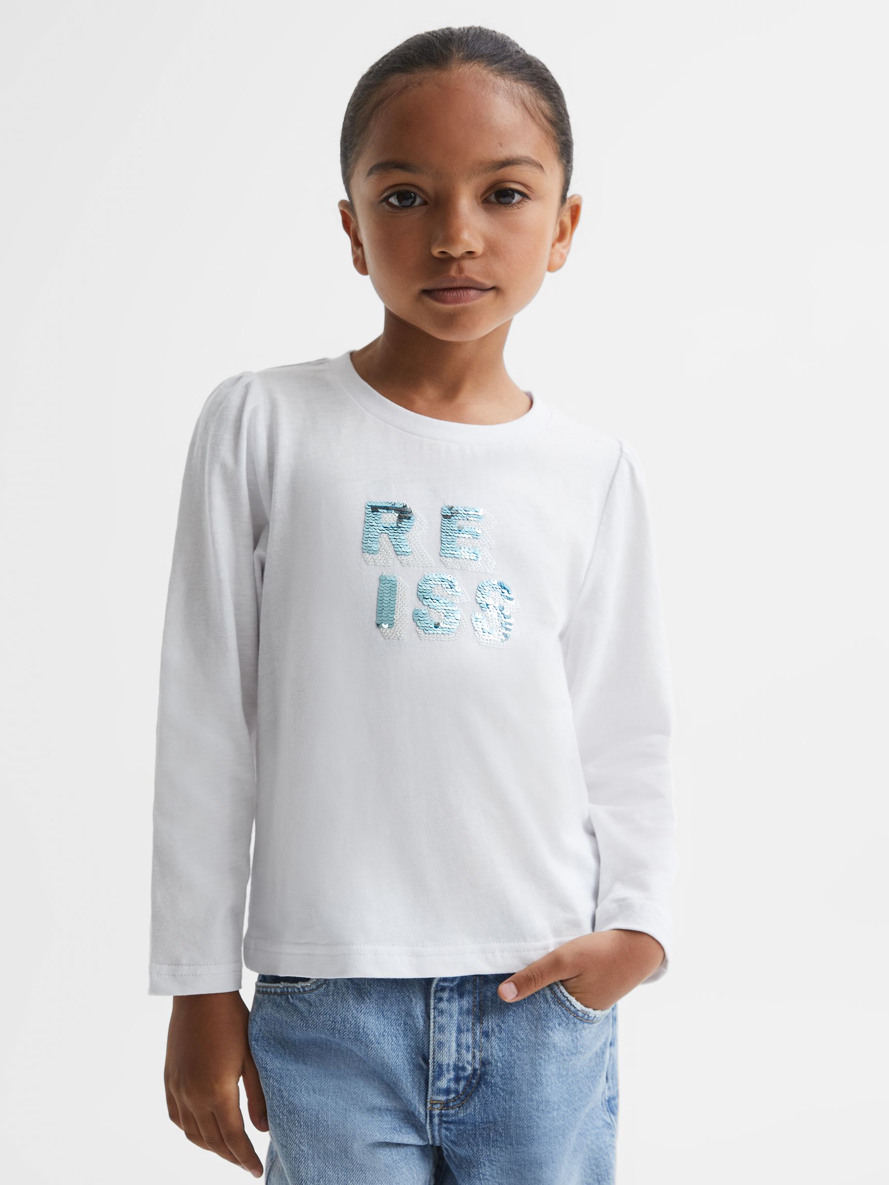 9-13 yrs Cotton Sequin Motif Top in White - Image 3 of 6